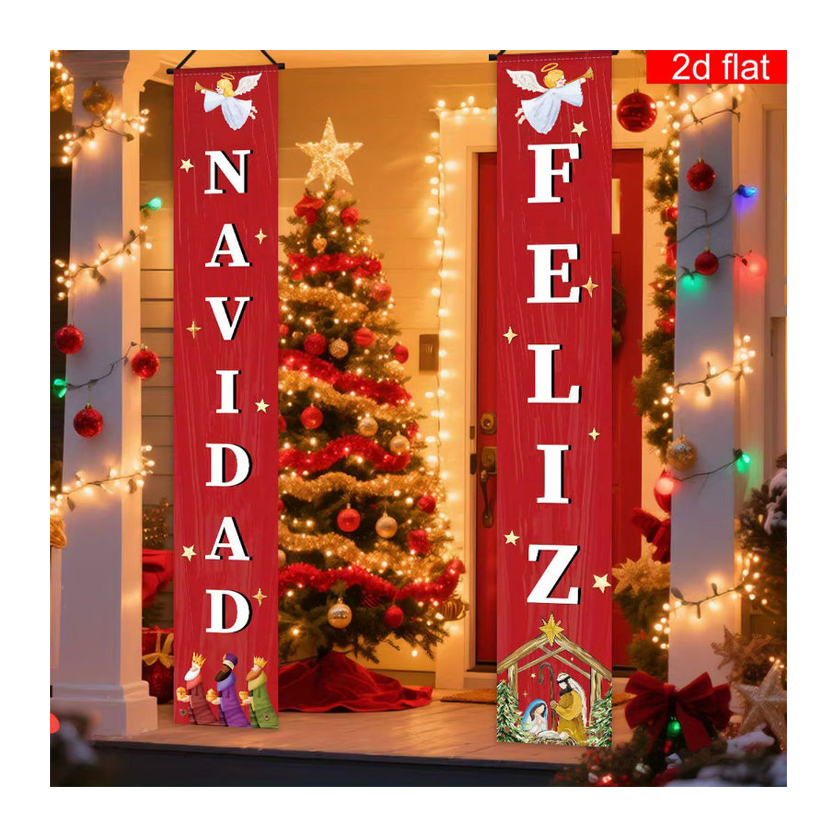 VIKAMA Weihnachts-Wandbehang mit Engel-Motiv in Rot, hängende Textil-Dekoration für Innen und Außen, B/H: 30 x 180 cm - Bild 3
