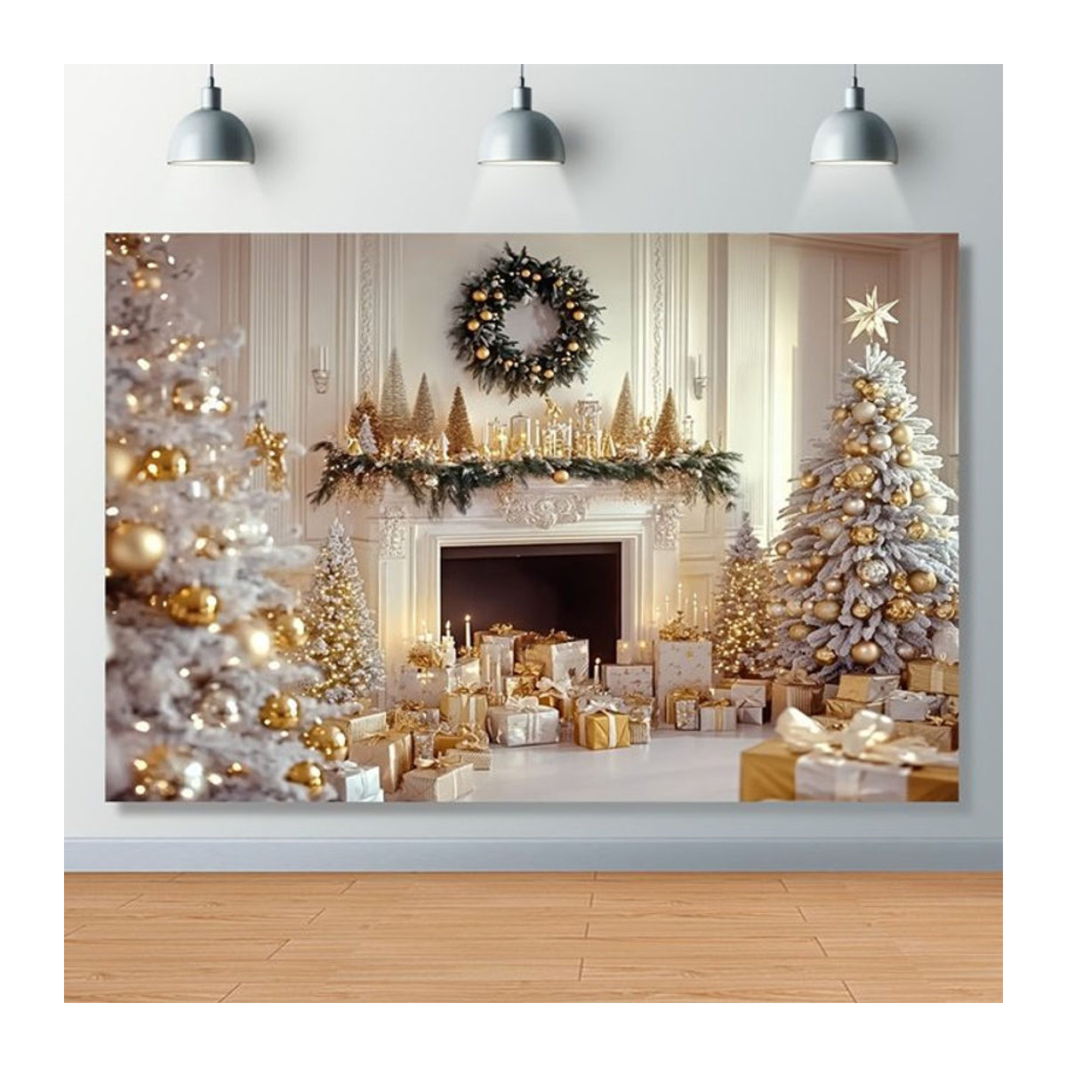 VIKAMA Weihnachts Wandbehang mit floralem Design, weißer Stoff-Tapisserie zur Wanddekoration, B: 60 cm, H: 40 cm - Bild 1