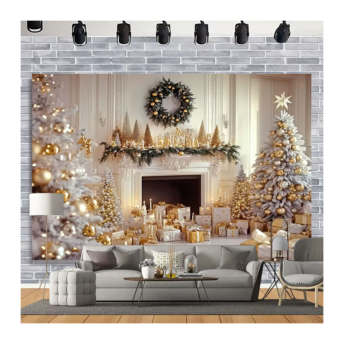 VIKAMA Weihnachts Wandbehang mit floralem Design, weißer Stoff-Tapisserie zur Wanddekoration, B: 60 cm, H: 40 cm - Bild 4