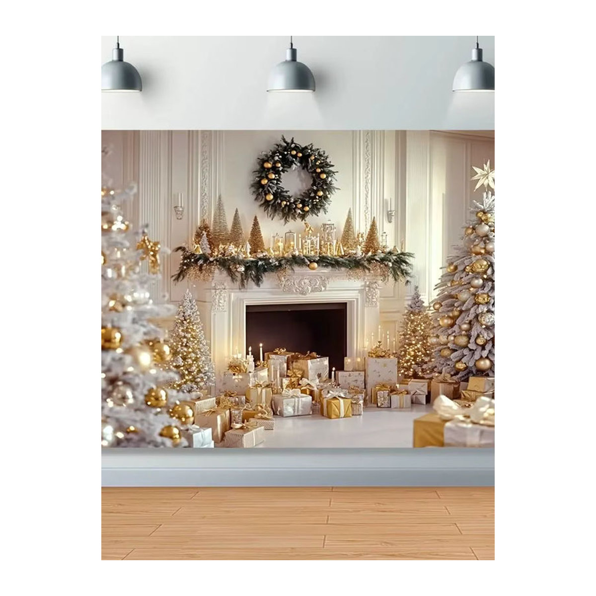 VIKAMA Weihnachts Wandbehang mit floralem Design, weißer Stoff-Tapisserie zur Wanddekoration, B: 60 cm, H: 40 cm - Bild 5