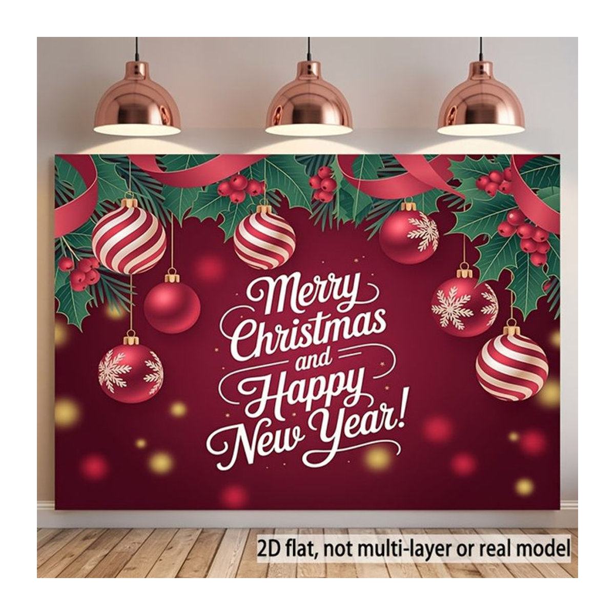 VIKAMA Weihnachts Wandteppich mit Beeren- und Weihnachtskugel-Motiv in Rot, rechteckiger Textildruck für deine Raumdekoration - Bild 1