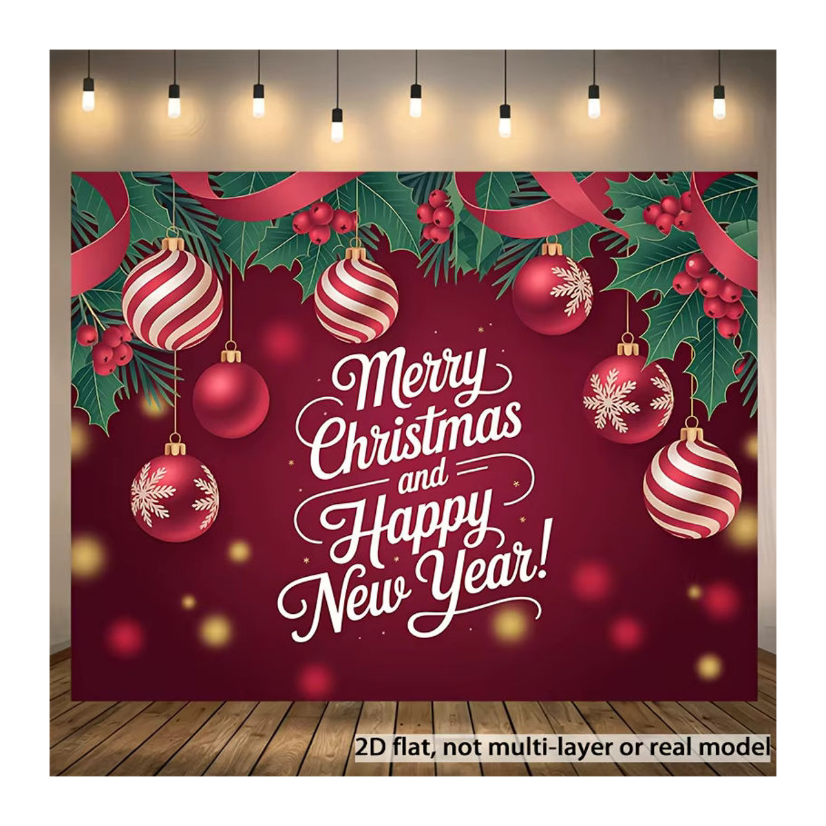 VIKAMA Weihnachts Wandteppich mit Beeren- und Weihnachtskugel-Motiv in Rot, rechteckiger Textildruck für deine Raumdekoration - Bild 2