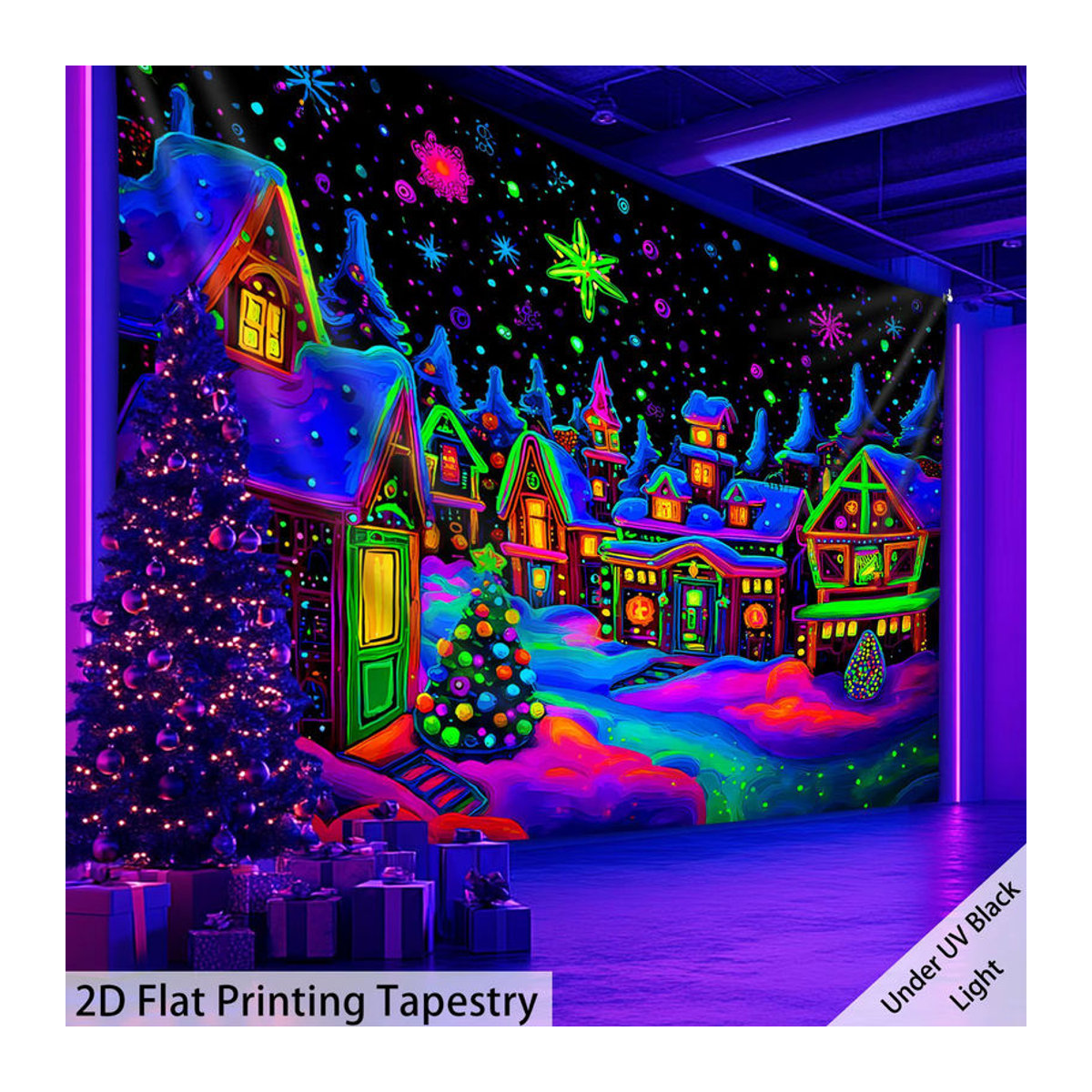 VIKAMA Weihnachts-Wandteppich mit Stadtmotiv, mehrfarbig, rechteckiger Textil-Wandbehang für deine festliche Dekoration, B/H: 60 x 40 cm - Bild 3