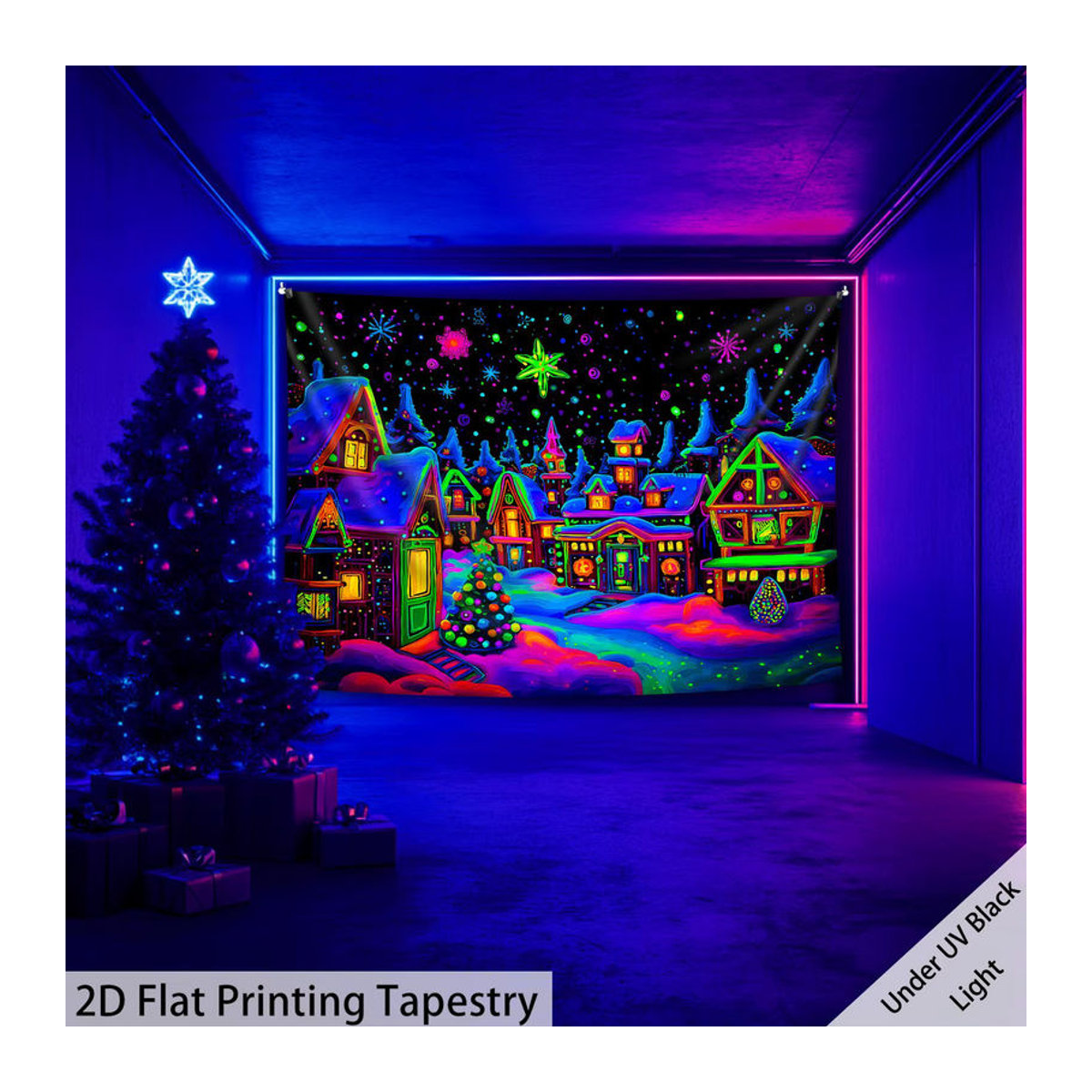 VIKAMA Weihnachts-Wandteppich mit Stadtmotiv, mehrfarbig, rechteckiger Textil-Wandbehang für deine festliche Dekoration, B/H: 60 x 40 cm - Bild 4