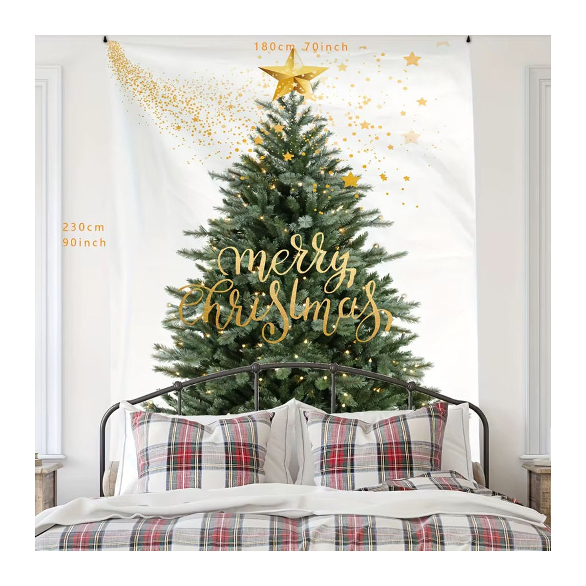 VIKAMA Weihnachts-Wandteppich mit Sternen und Weihnachtsbaum-Design, weiß, Textil, B/H: 60 x 40 cm - Bild 2