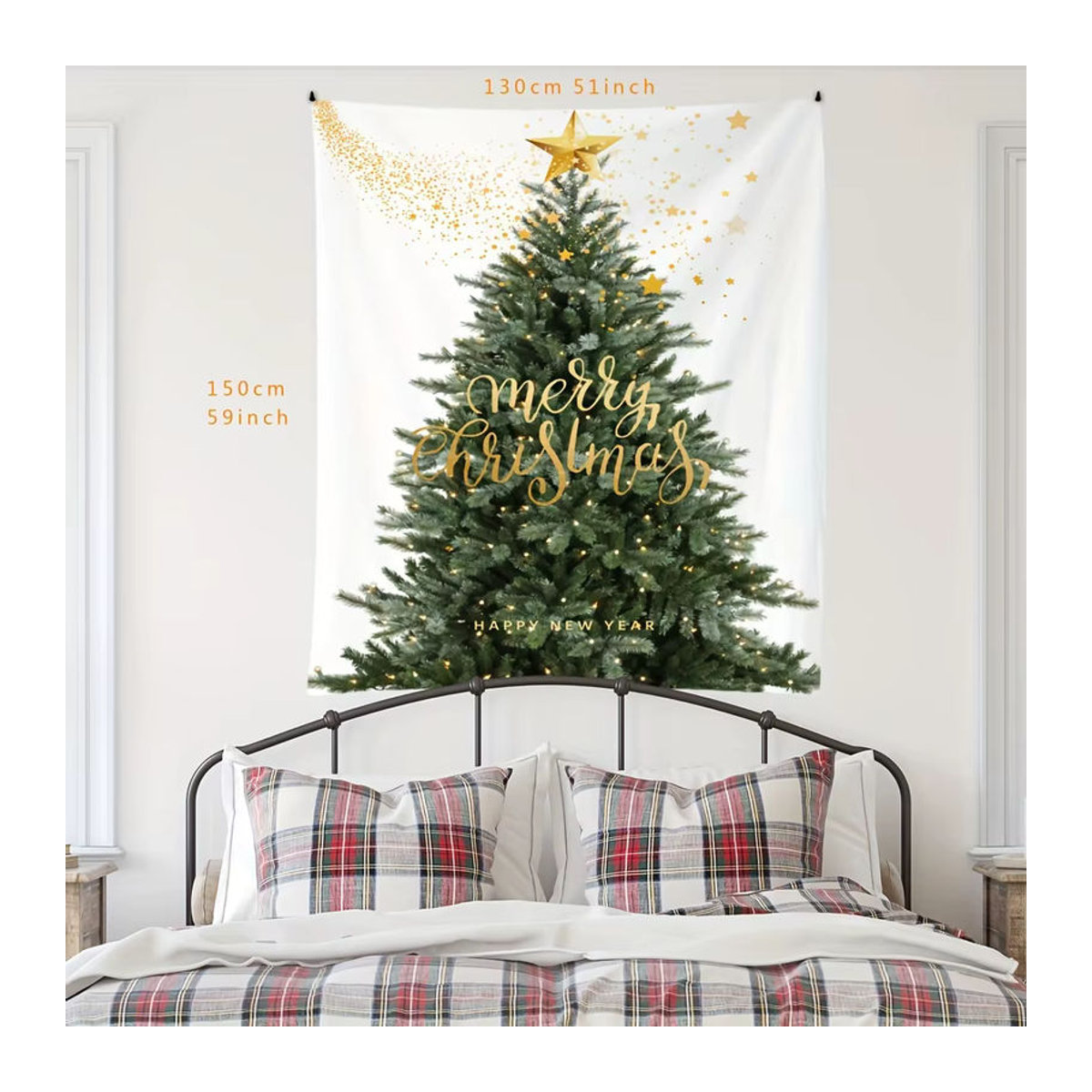 VIKAMA Weihnachts-Wandteppich mit Sternen und Weihnachtsbaum-Design, weiß, Textil, B/H: 60 x 40 cm - Bild 4