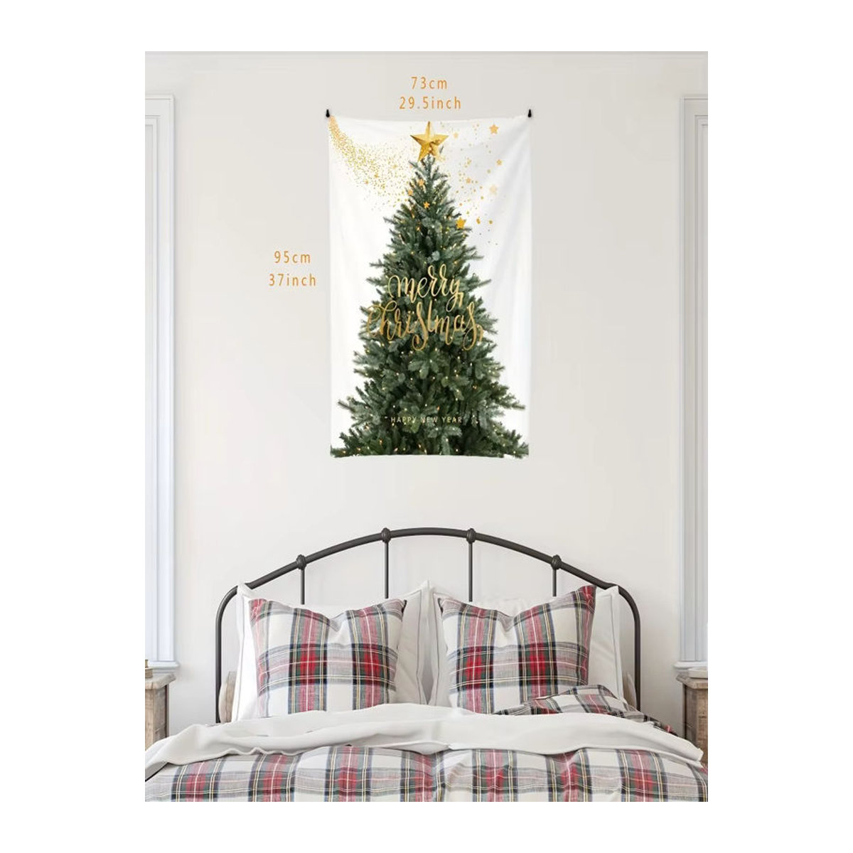VIKAMA Weihnachts-Wandteppich mit Sternen und Weihnachtsbaum-Design, weiß, Textil, B/H: 60 x 40 cm - Bild 5