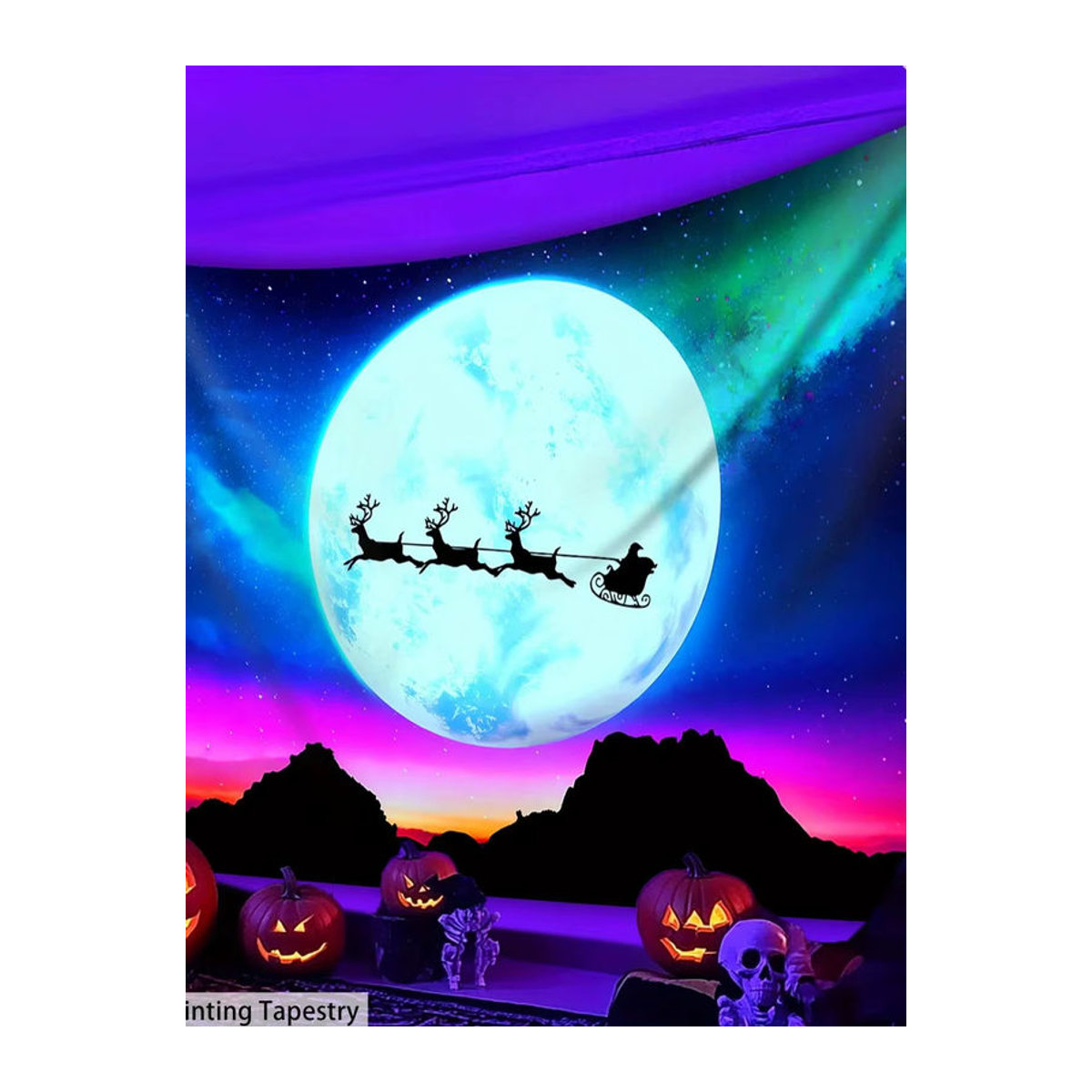 VIKAMA Weihnachts-Wandteppich mit Weihnachtsmann-Schlitten und Landschaft, mehrfarbig, Textil, B/H: 60 x 40 cm - Bild 5
