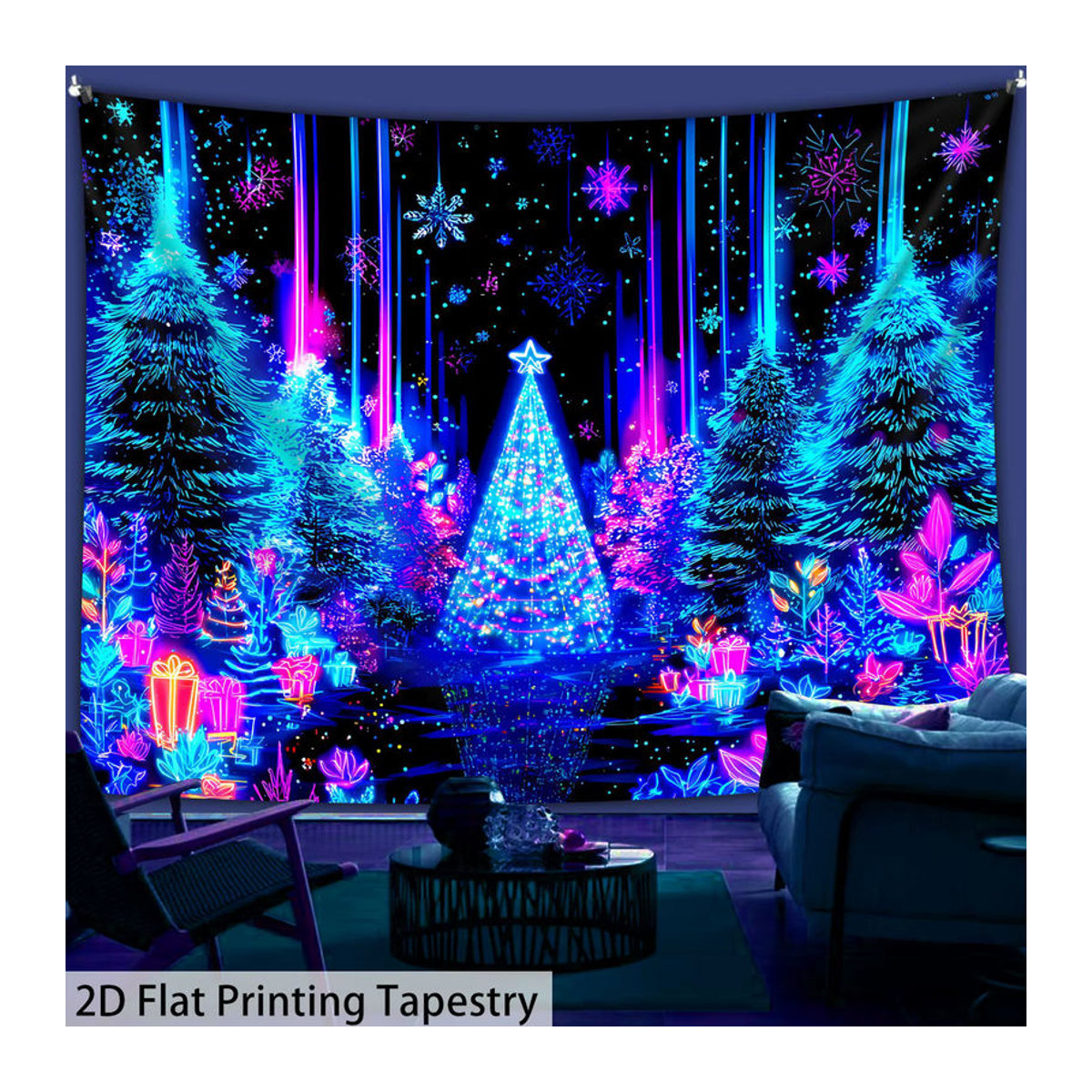 VIKAMA Weihnachts-Wandteppich mit Weihnachtswald-Landschaft, mehrfarbig, Textil, B: 60 cm, H: 40 cm - Bild 4
