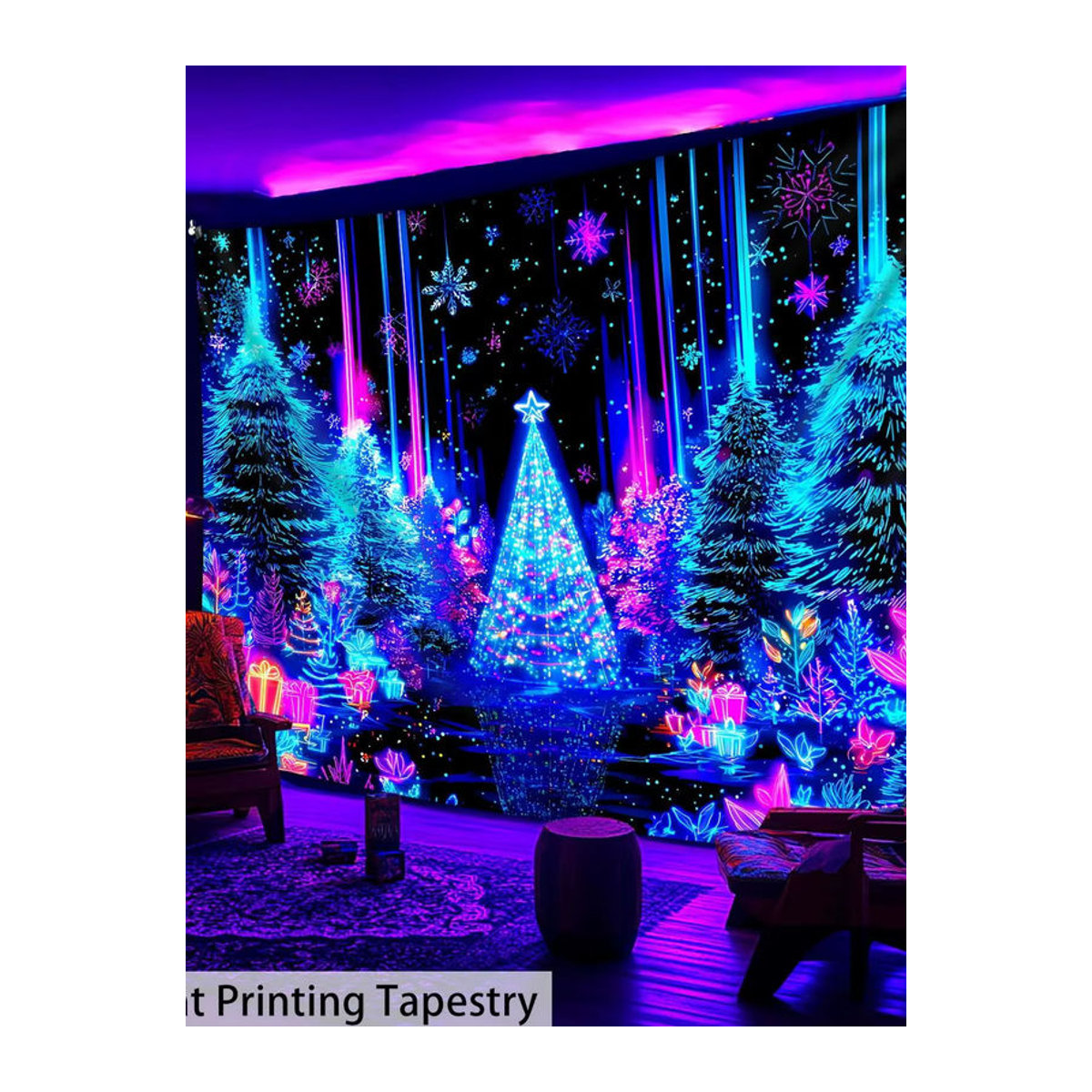 VIKAMA Weihnachts-Wandteppich mit Weihnachtswald-Landschaft, mehrfarbig, Textil, B: 60 cm, H: 40 cm - Bild 5