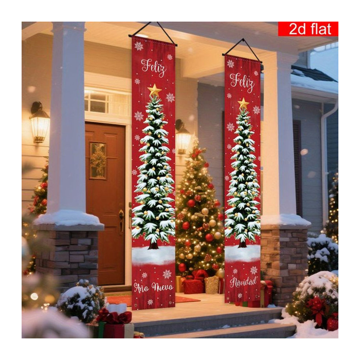VIKAMA Weihnachtsbanner Feliz Navidad in Rot als hängende Dekoration für Tür und Wand - Bild 1