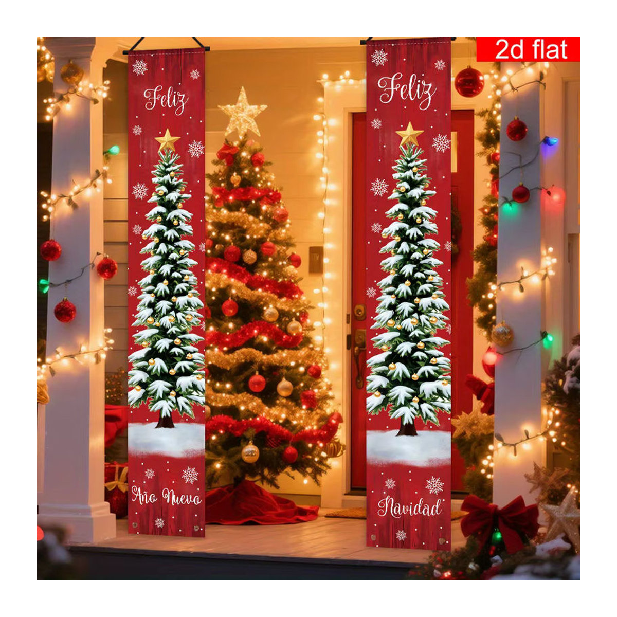 VIKAMA Weihnachtsbanner Feliz Navidad in Rot als hängende Dekoration für Tür und Wand - Bild 3