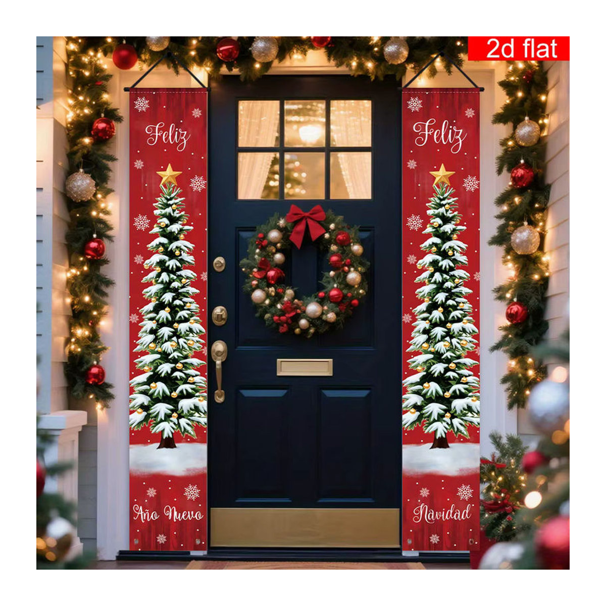 VIKAMA Weihnachtsbanner Feliz Navidad in Rot als hängende Dekoration für Tür und Wand - Bild 4