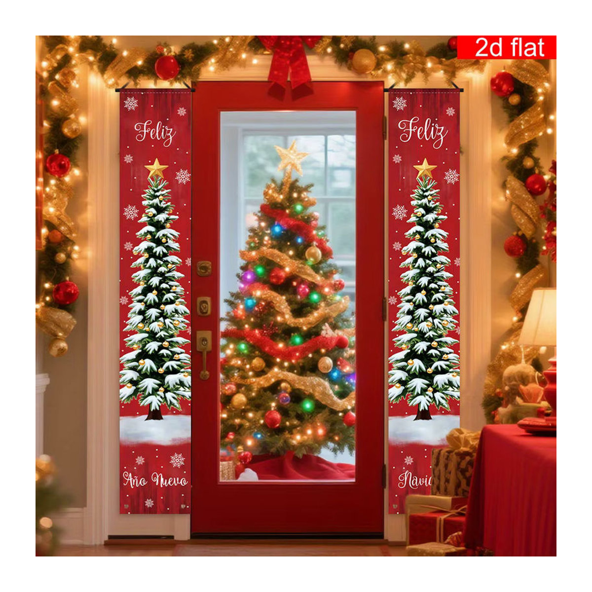 VIKAMA Weihnachtsbanner Feliz Navidad in Rot als hängende Dekoration für Tür und Wand - Bild 5