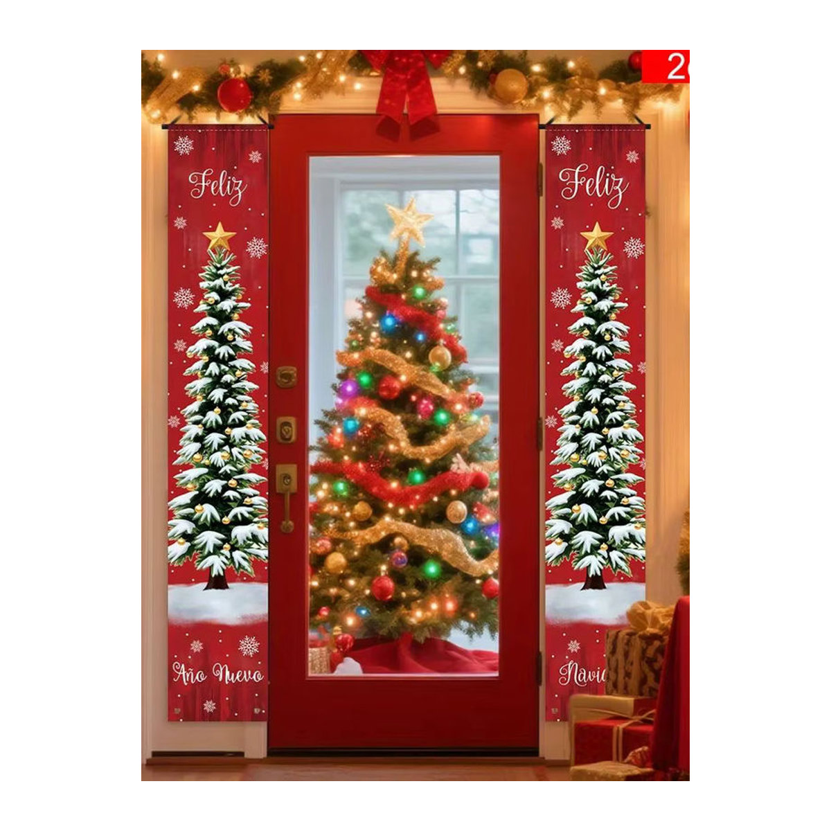 VIKAMA Weihnachtsbanner Feliz Navidad in Rot als hängende Dekoration für Tür und Wand - Bild 6
