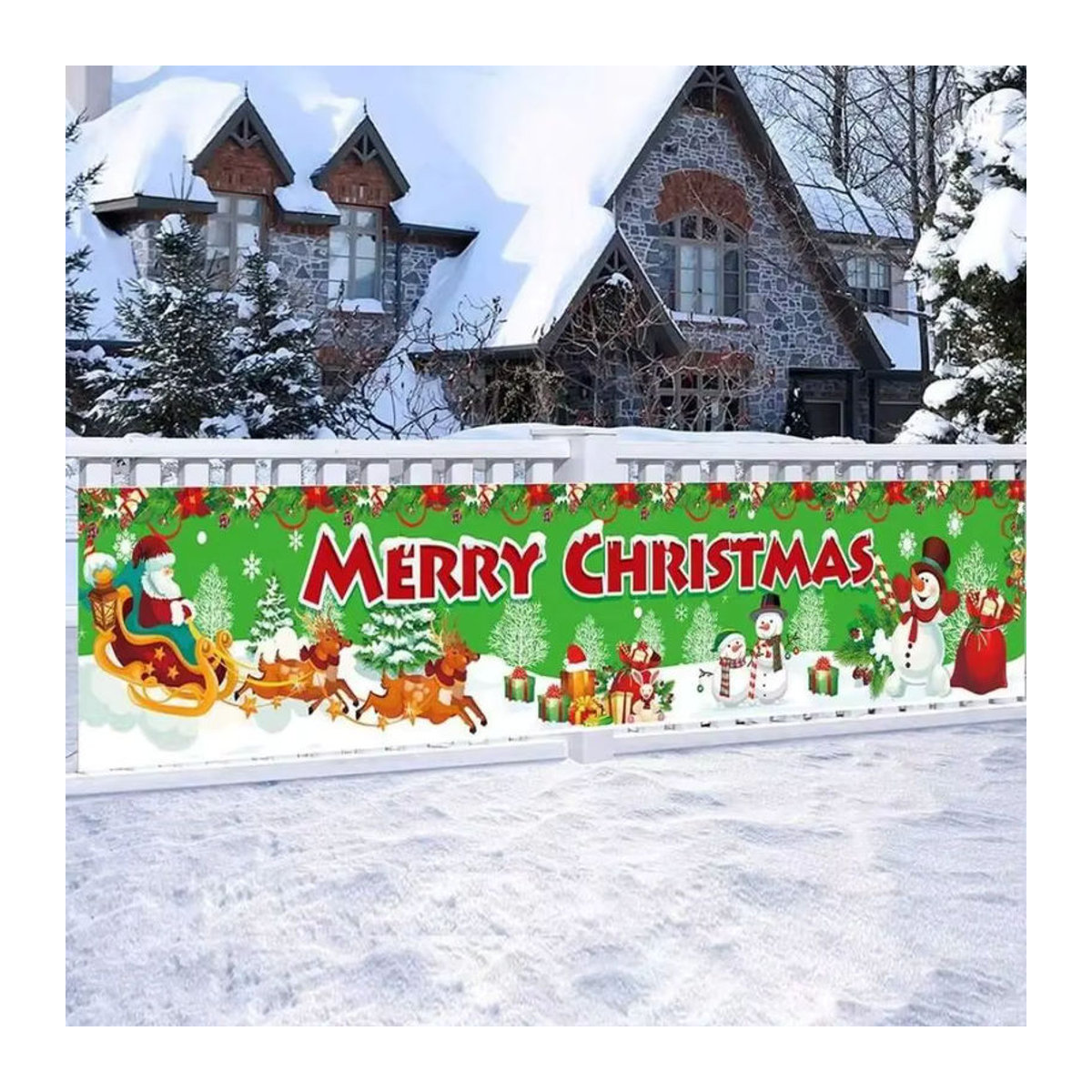 VIKAMA Weihnachtsbanner mehrfarbig als hängende Winterdekoration für draußen, B/H: 180 x 35 cm - Bild 4