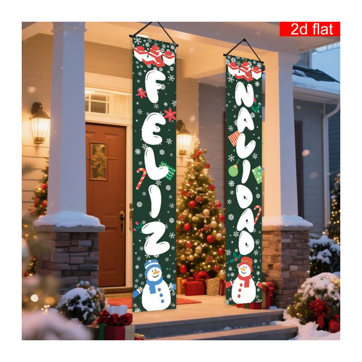 VIKAMA Weihnachtsbanner mit Schneeflocken, hängende Dekoration aus Textil in Grün, B: 180 cm, H: 30 cm - Bild 1