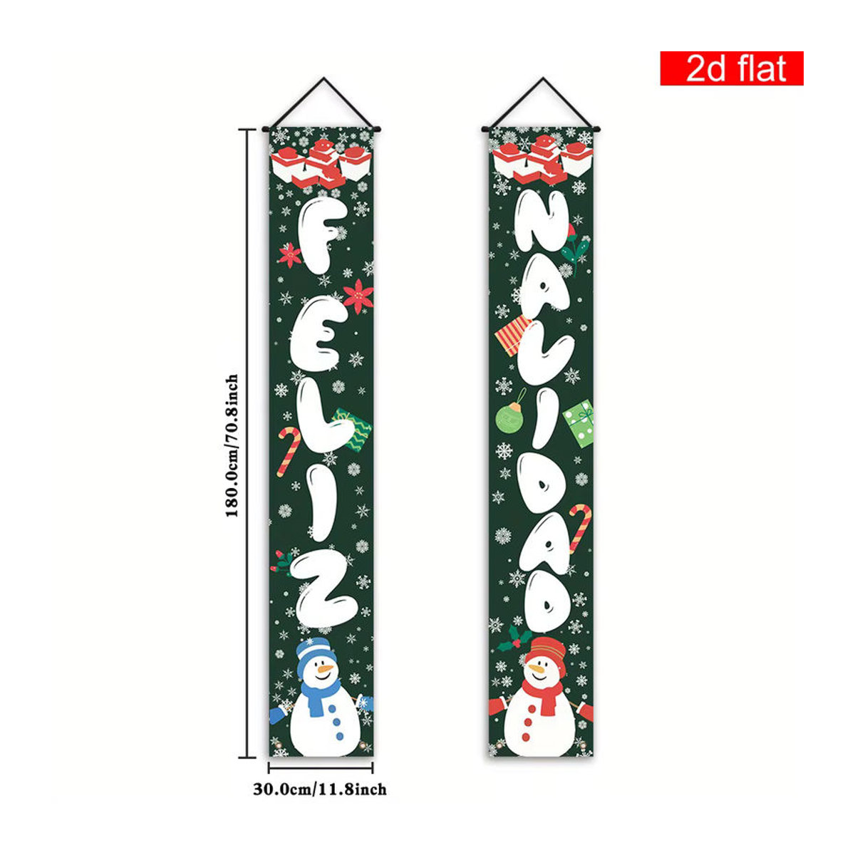 VIKAMA Weihnachtsbanner mit Schneeflocken, hängende Dekoration aus Textil in Grün, B: 180 cm, H: 30 cm - Bild 2