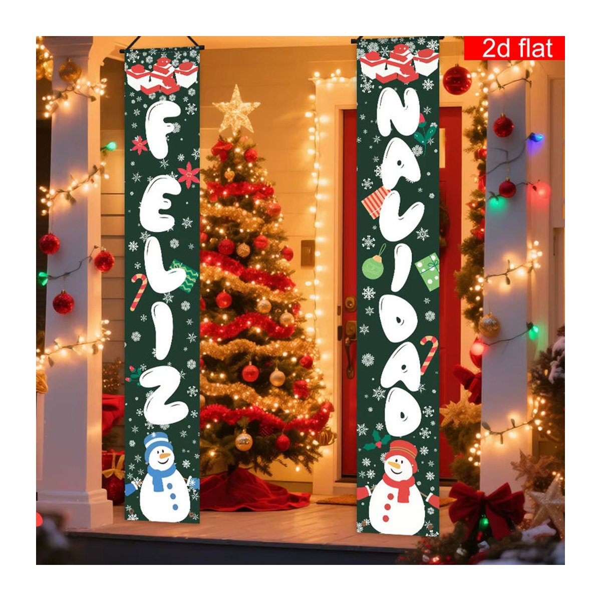 VIKAMA Weihnachtsbanner mit Schneeflocken, hängende Dekoration aus Textil in Grün, B: 180 cm, H: 30 cm - Bild 3