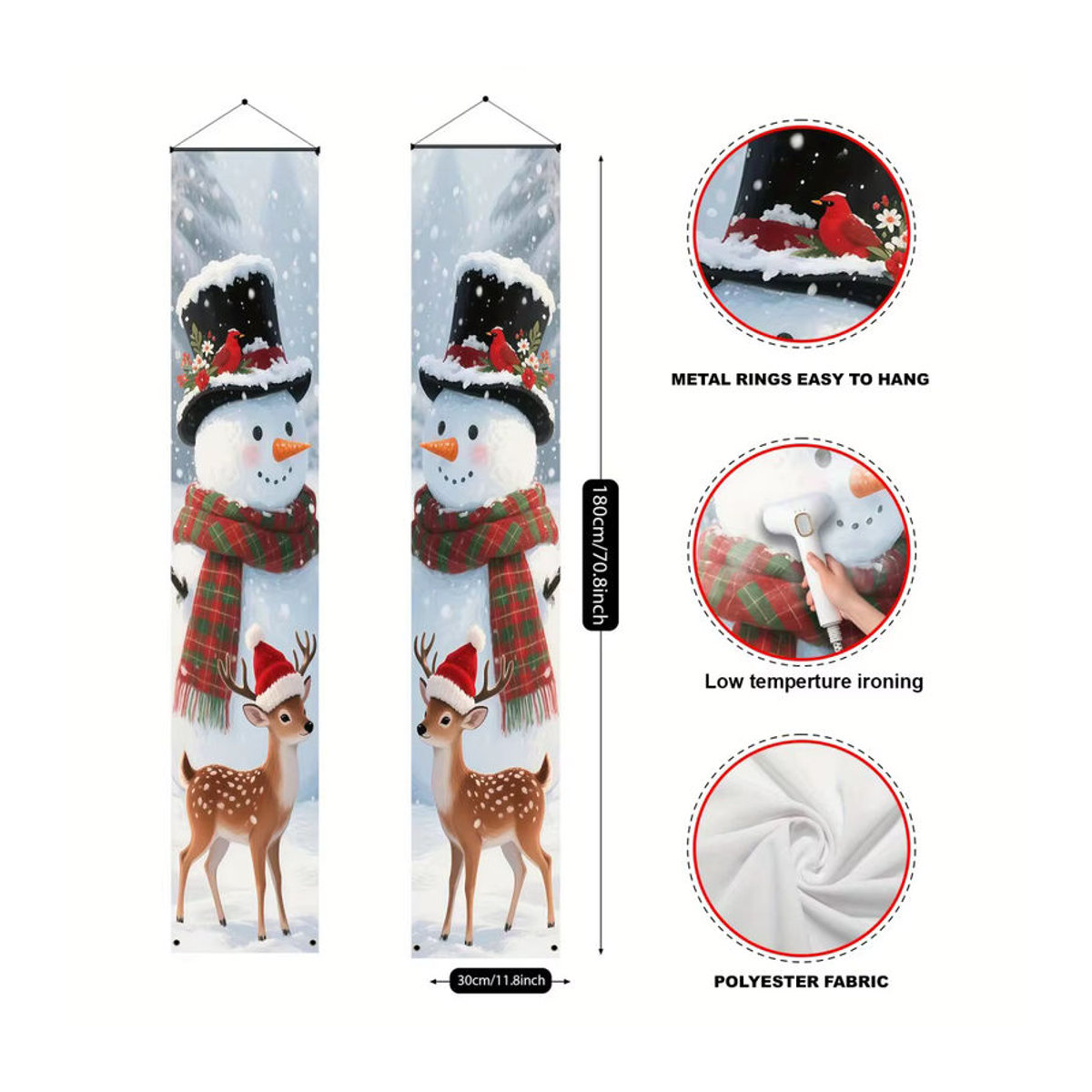 VIKAMA Weihnachtsbanner mit Schneemann und Rentier, hängendes 2D-Willkommensschild in Weiß, B/H: 180 x 30 cm - Bild 2