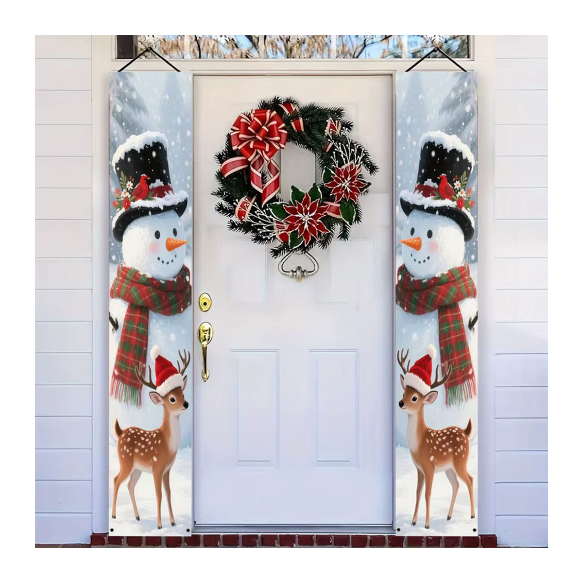 VIKAMA Weihnachtsbanner mit Schneemann und Rentier, hängendes 2D-Willkommensschild in Weiß, B/H: 180 x 30 cm - Bild 3