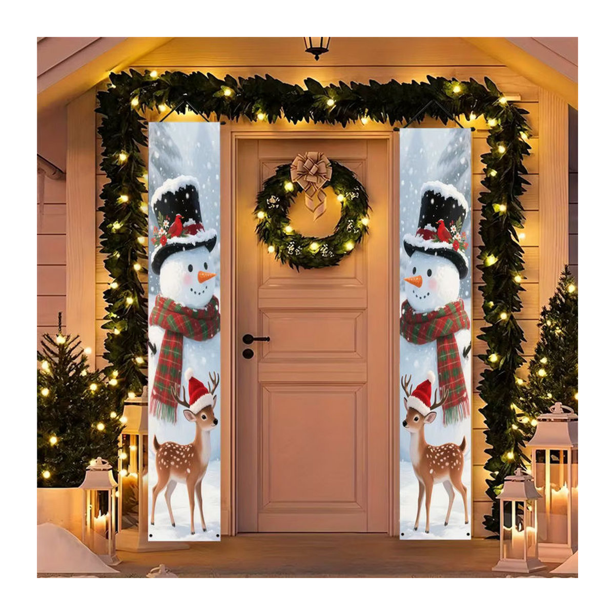 VIKAMA Weihnachtsbanner mit Schneemann und Rentier, hängendes 2D-Willkommensschild in Weiß, B/H: 180 x 30 cm - Bild 5