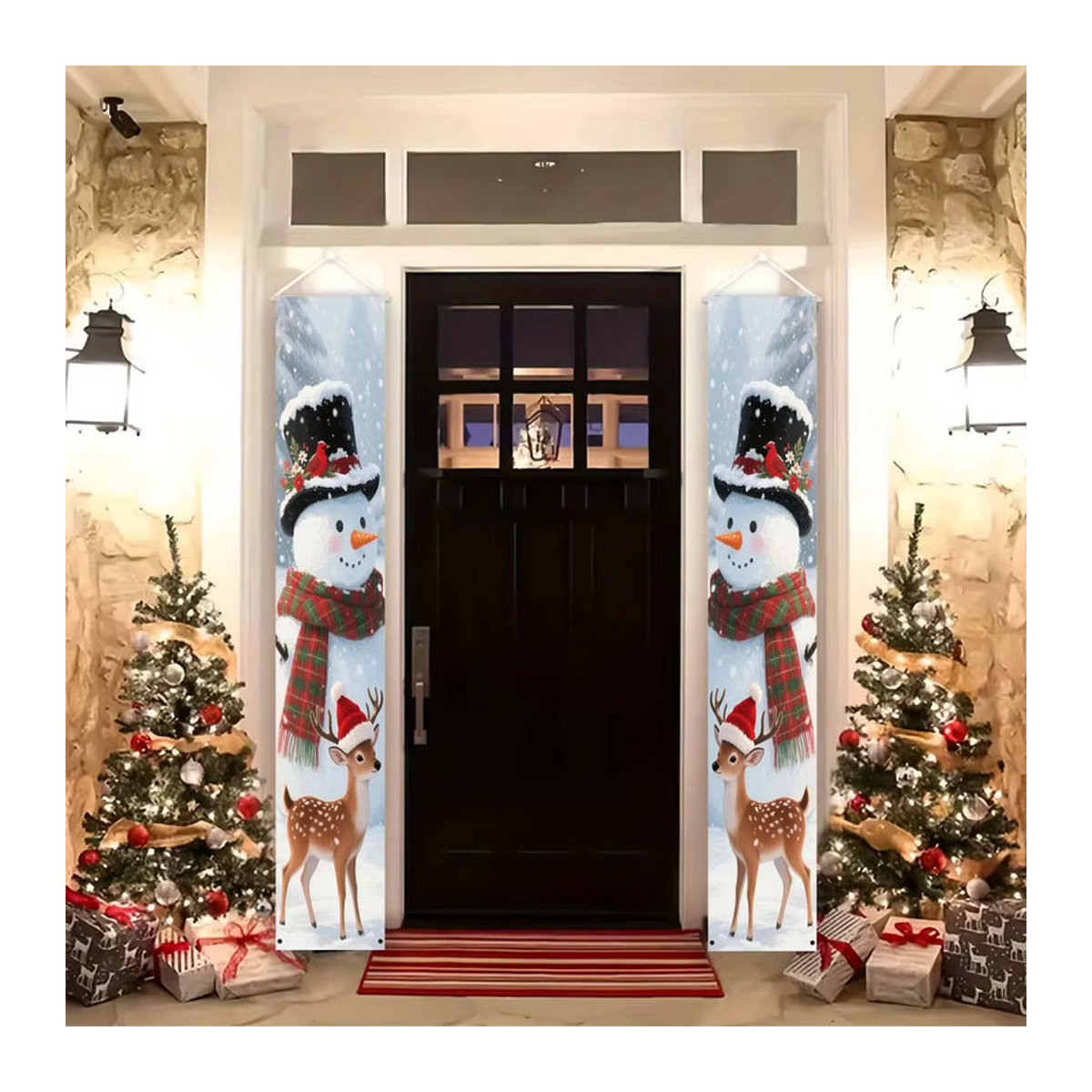 VIKAMA Weihnachtsbanner mit Schneemann und Rentier, hängendes 2D-Willkommensschild in Weiß, B/H: 180 x 30 cm - Bild 6