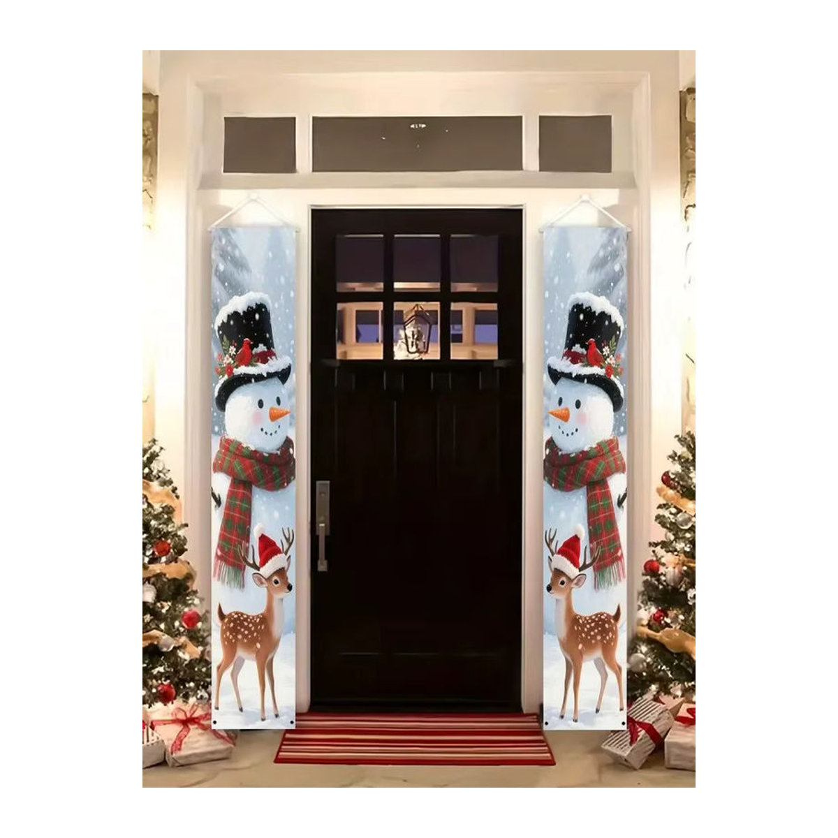 VIKAMA Weihnachtsbanner mit Schneemann und Rentier, hängendes 2D-Willkommensschild in Weiß, B/H: 180 x 30 cm - Bild 7