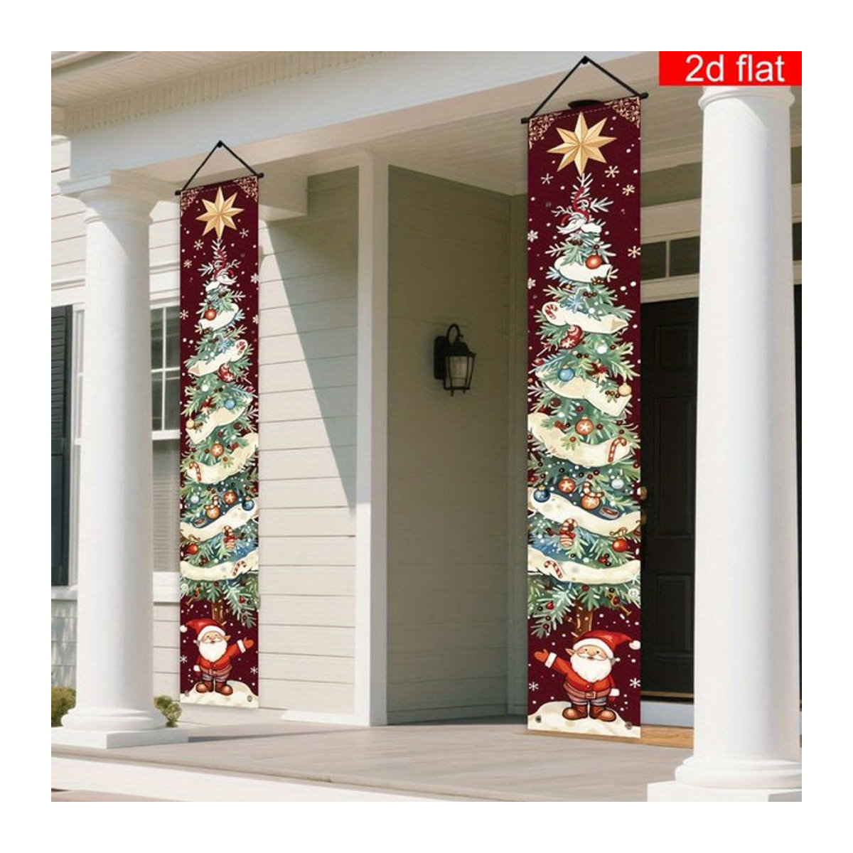 VIKAMA Weihnachtsbanner-Set mit Weihnachtsmann- und Weihnachtsbaum-Designs in Rot, hängende Textil-Dekoration für die Veranda, B/H: 30 x 180 cm - Bild 1