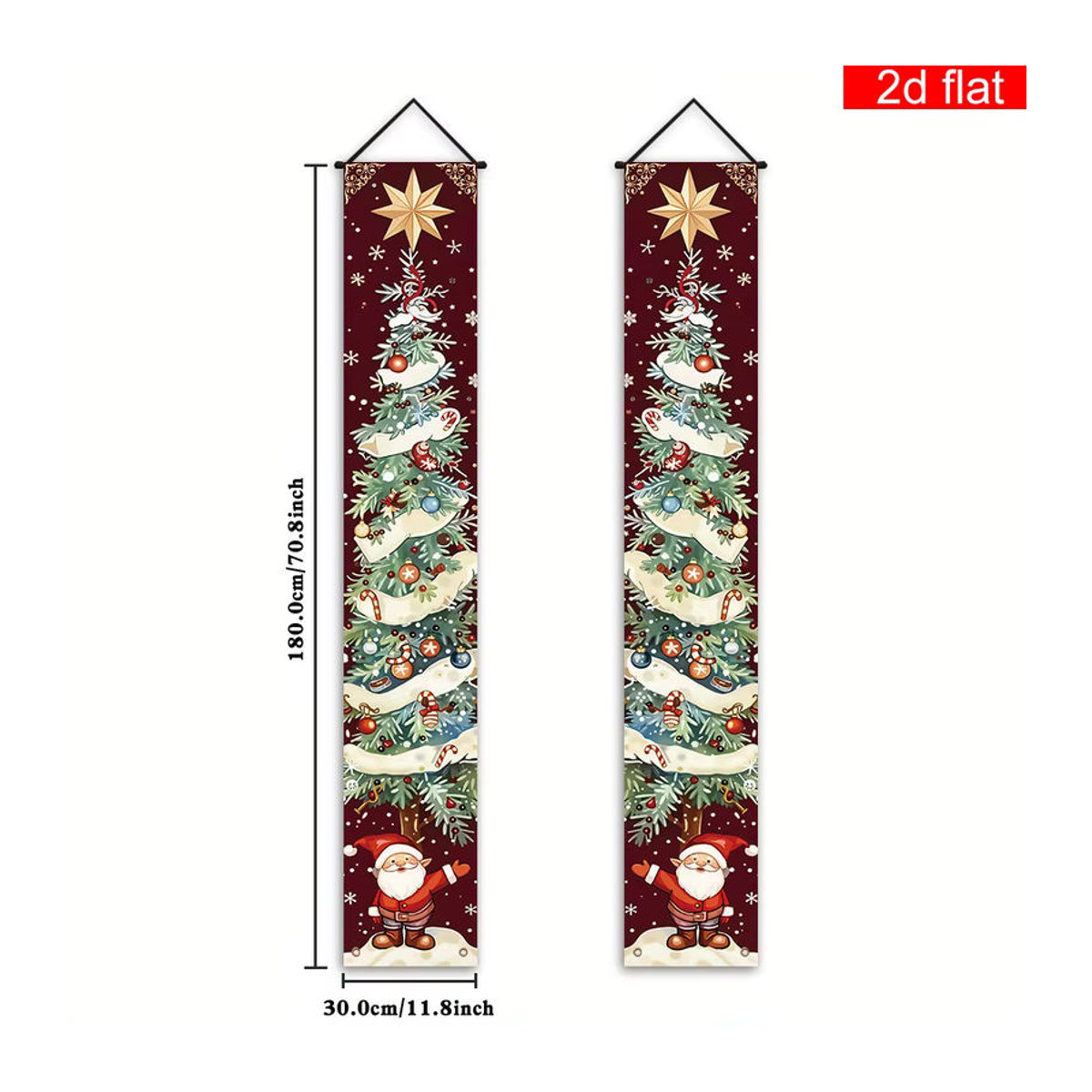 VIKAMA Weihnachtsbanner-Set mit Weihnachtsmann- und Weihnachtsbaum-Designs in Rot, hängende Textil-Dekoration für die Veranda, B/H: 30 x 180 cm - Bild 2