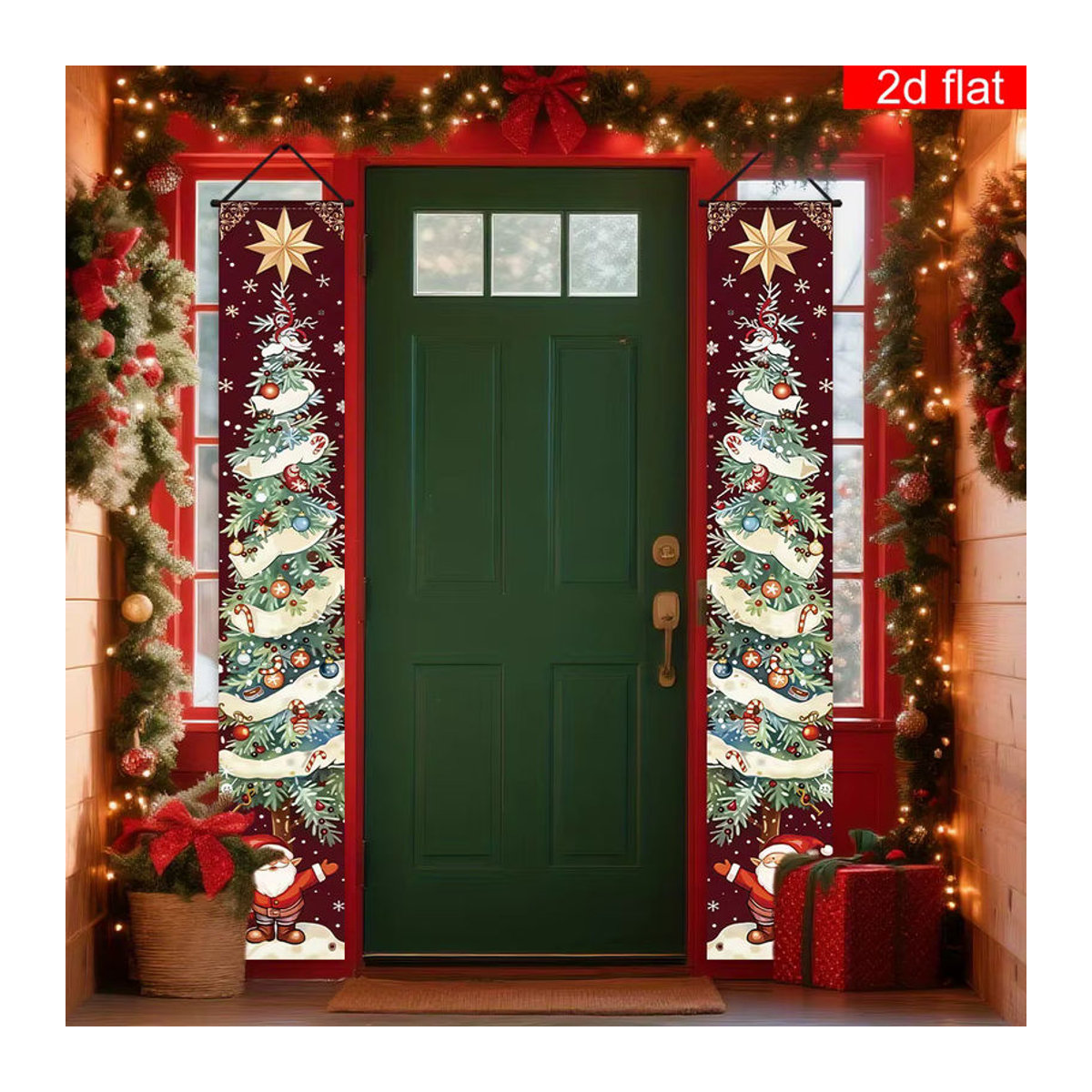 VIKAMA Weihnachtsbanner-Set mit Weihnachtsmann- und Weihnachtsbaum-Designs in Rot, hängende Textil-Dekoration für die Veranda, B/H: 30 x 180 cm - Bild 3