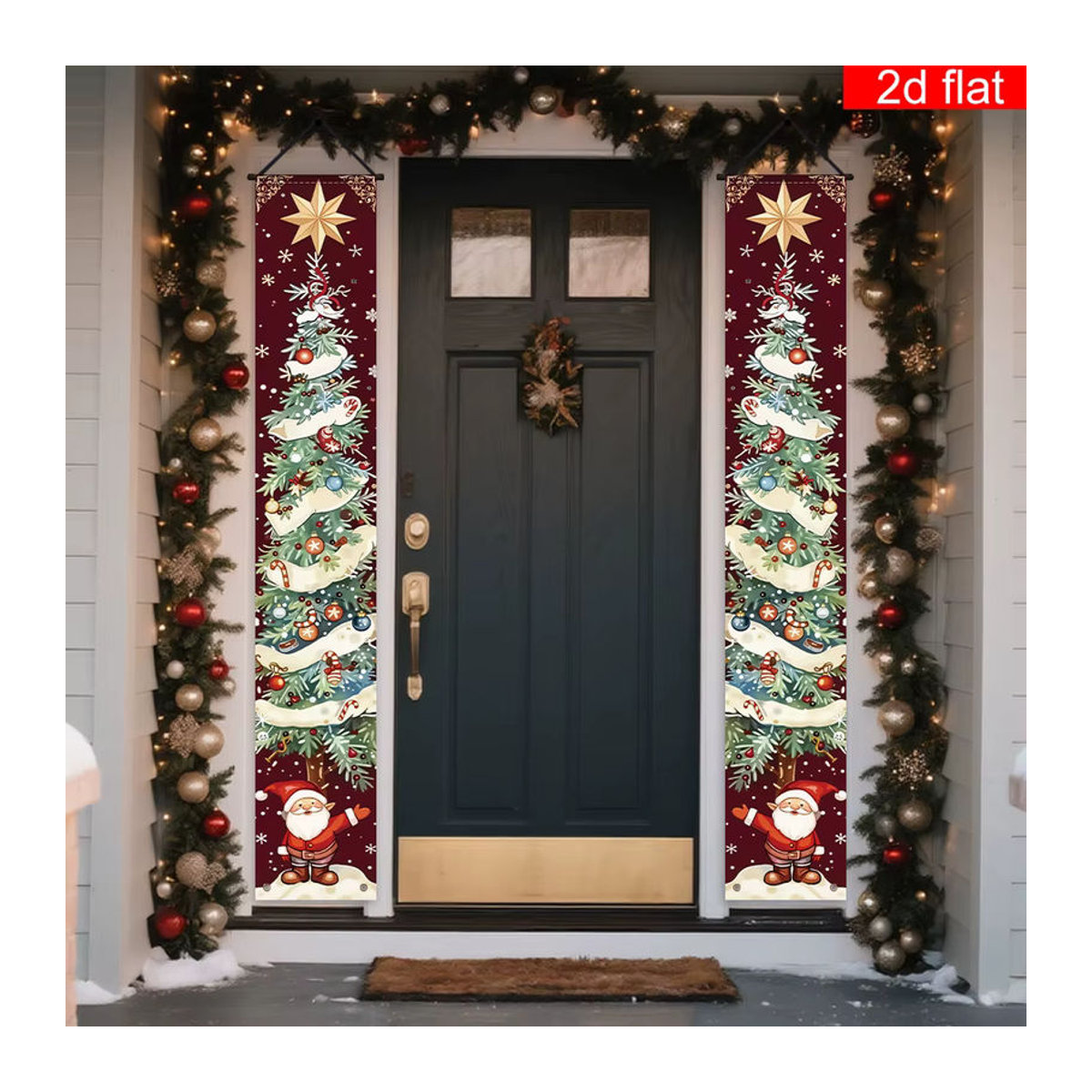 VIKAMA Weihnachtsbanner-Set mit Weihnachtsmann- und Weihnachtsbaum-Designs in Rot, hängende Textil-Dekoration für die Veranda, B/H: 30 x 180 cm - Bild 4
