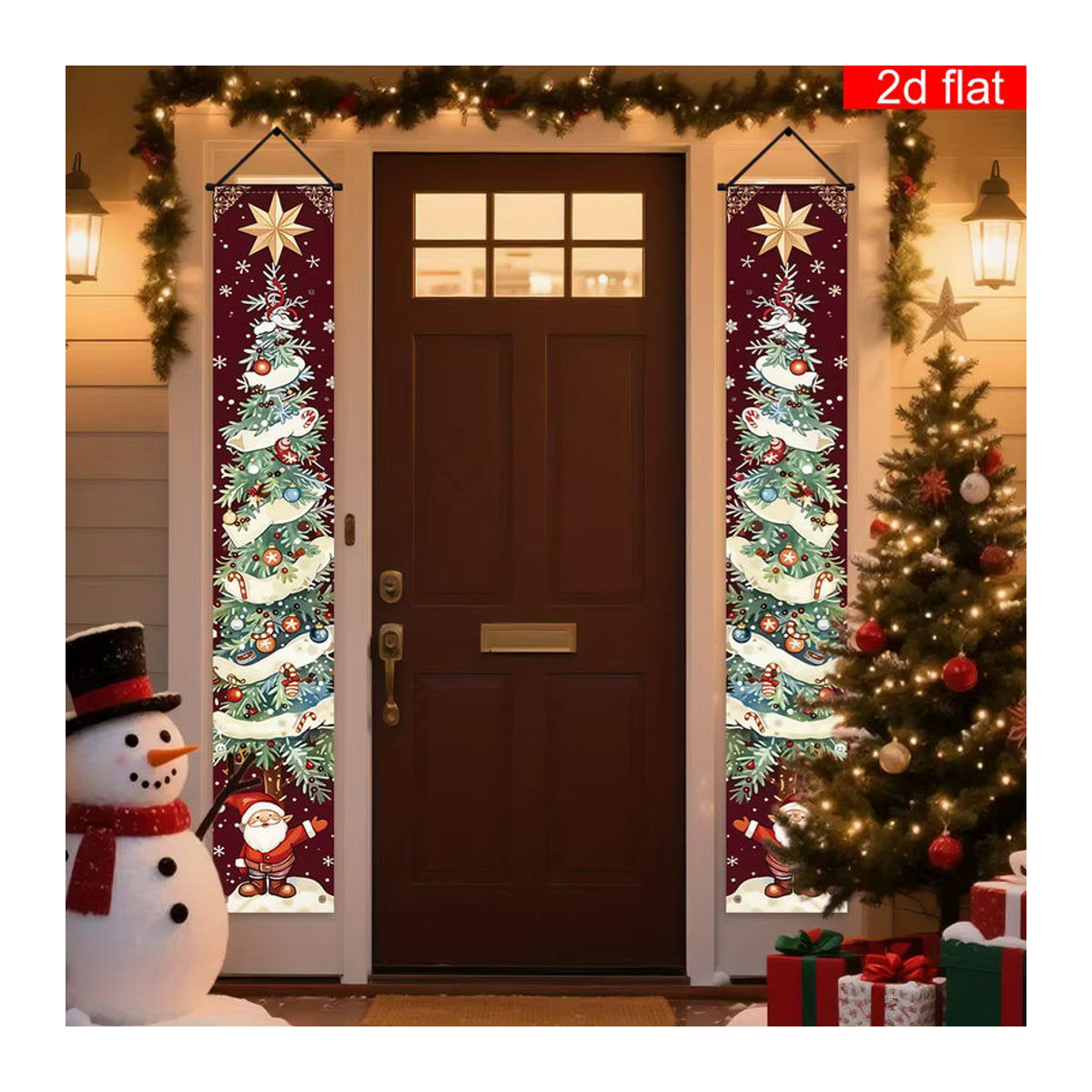 VIKAMA Weihnachtsbanner-Set mit Weihnachtsmann- und Weihnachtsbaum-Designs in Rot, hängende Textil-Dekoration für die Veranda, B/H: 30 x 180 cm - Bild 6