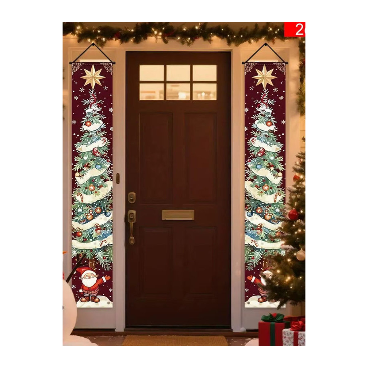 VIKAMA Weihnachtsbanner-Set mit Weihnachtsmann- und Weihnachtsbaum-Designs in Rot, hängende Textil-Dekoration für die Veranda, B/H: 30 x 180 cm - Bild 7