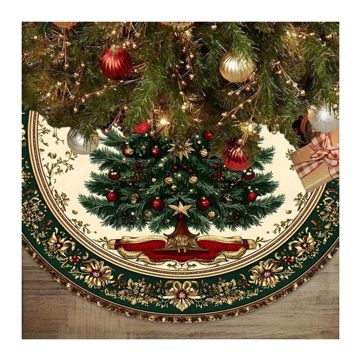 VIKAMA Weihnachtsbaum-Basisdekoration im Retro-Stil mit Muster, rund, mehrfarbig - Bild 1