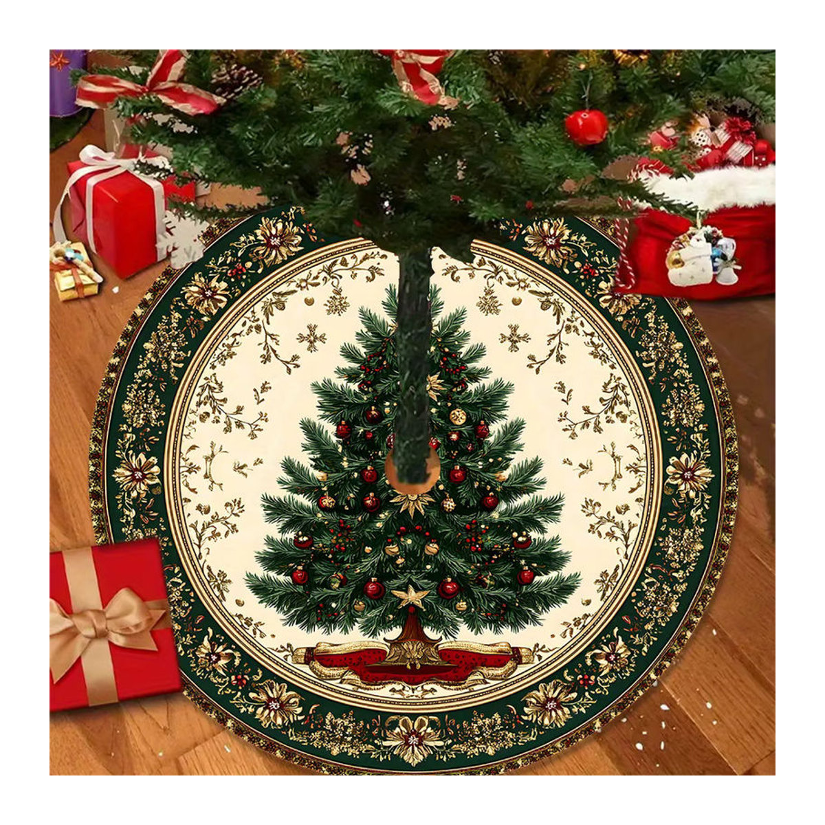 VIKAMA Weihnachtsbaum-Basisdekoration im Retro-Stil mit Muster, rund, mehrfarbig - Bild 2