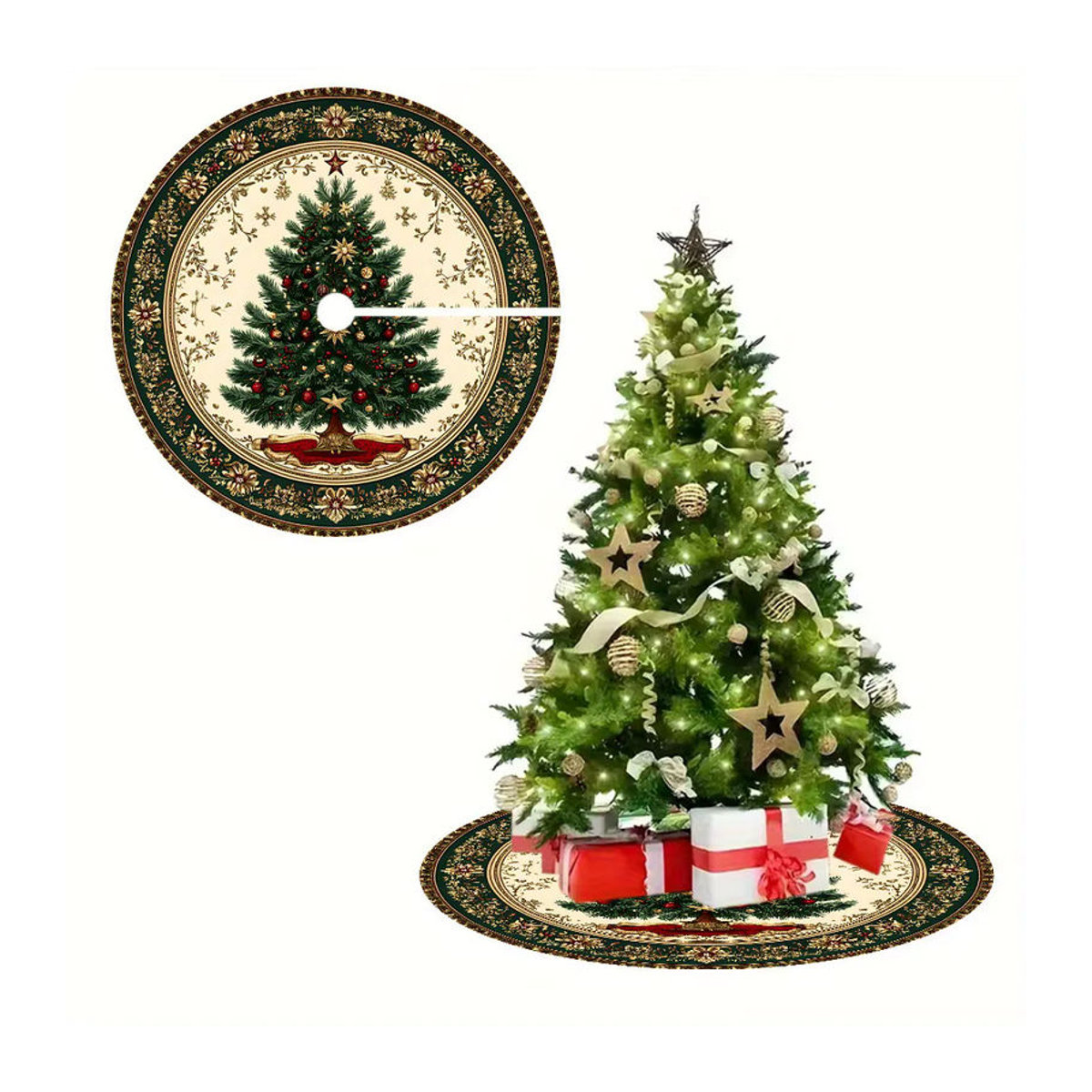 VIKAMA Weihnachtsbaum-Basisdekoration im Retro-Stil mit Muster, rund, mehrfarbig - Bild 3