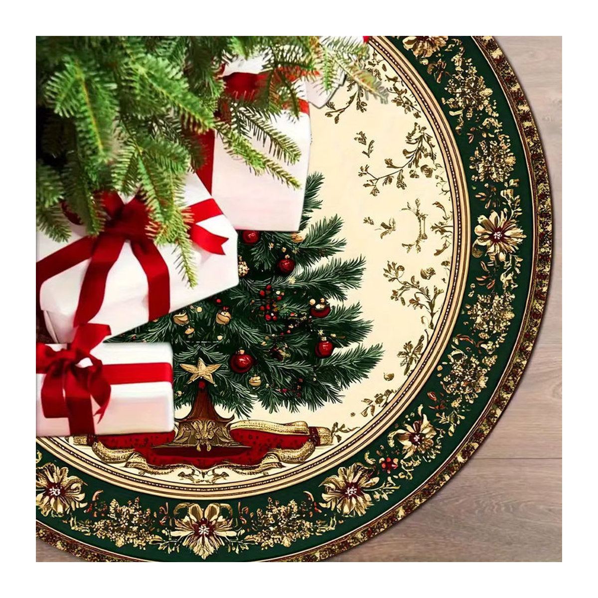 VIKAMA Weihnachtsbaum-Basisdekoration im Retro-Stil mit Muster, rund, mehrfarbig - Bild 4