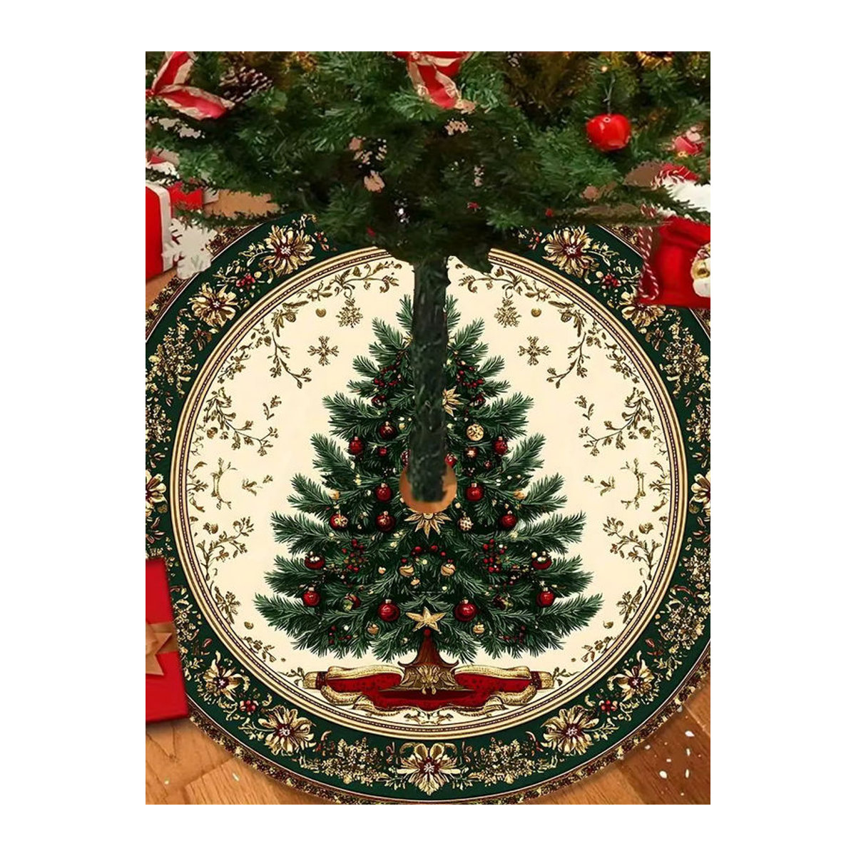 VIKAMA Weihnachtsbaum-Basisdekoration im Retro-Stil mit Muster, rund, mehrfarbig - Bild 5