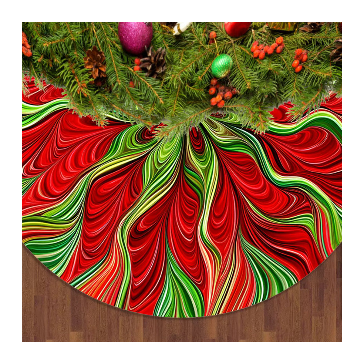 VIKAMA Weihnachtsbaum-Kleid mit abstraktem Vortex-Muster in Rot und Grün für die Familie - Bild 4