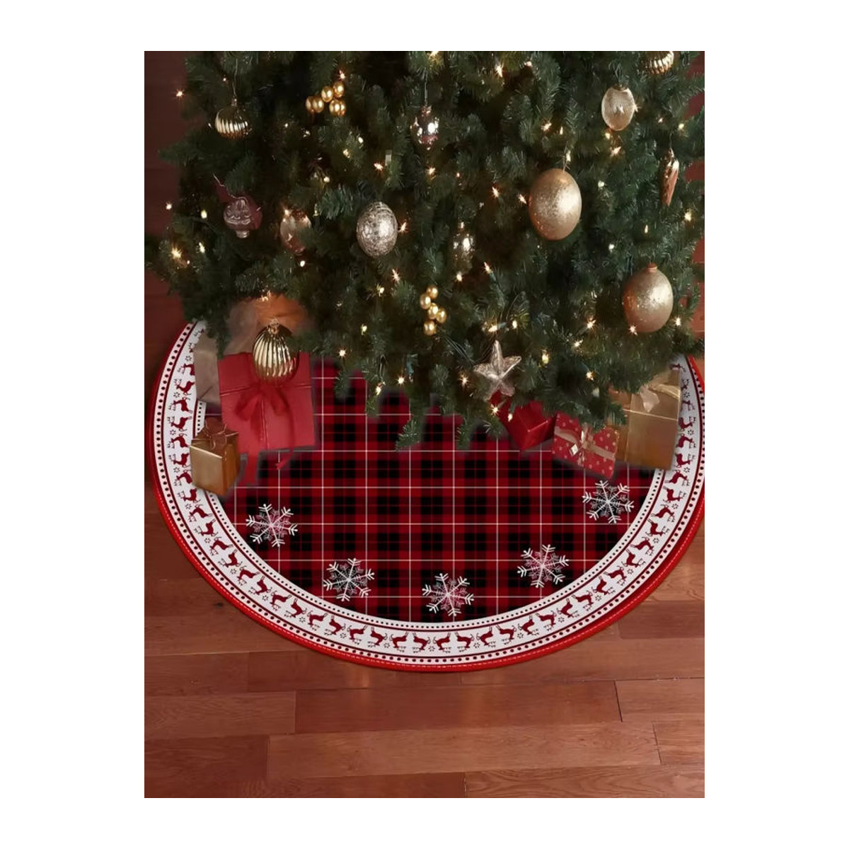 VIKAMA Weihnachtsbaum-Rock in Rot mit Schottenkaromuster für deine Weihnachtsdekoration im Landhausstil - Bild 5