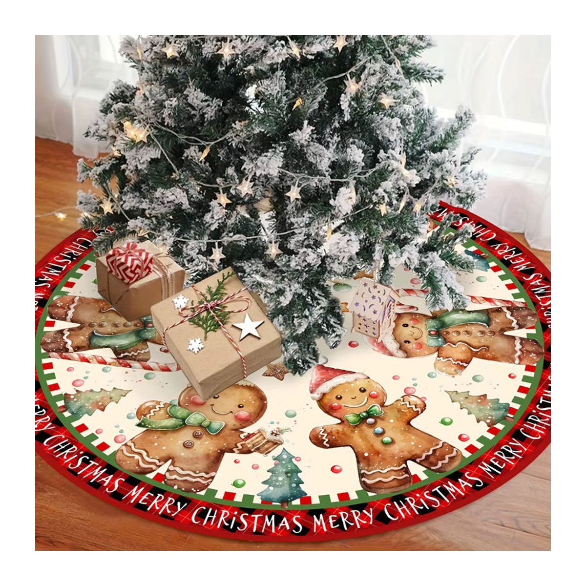 VIKAMA Weihnachtsbaum Rock Lebkuchenmann als runde Bodendekoration für Indoor und Outdoor in Mehrfarbig - Bild 2