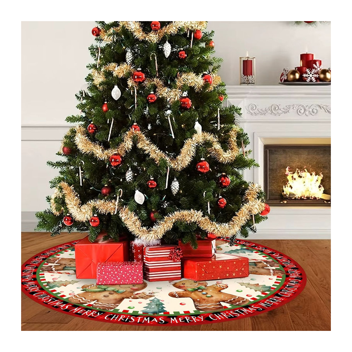 VIKAMA Weihnachtsbaum Rock Lebkuchenmann als runde Bodendekoration für Indoor und Outdoor in Mehrfarbig - Bild 5