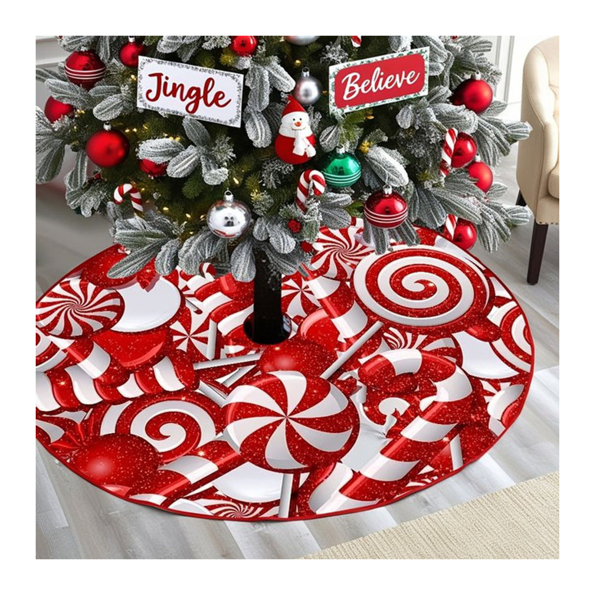 VIKAMA Weihnachtsbaum Rock mit Candy Cane Muster in Rot und Weiß - Bild 1