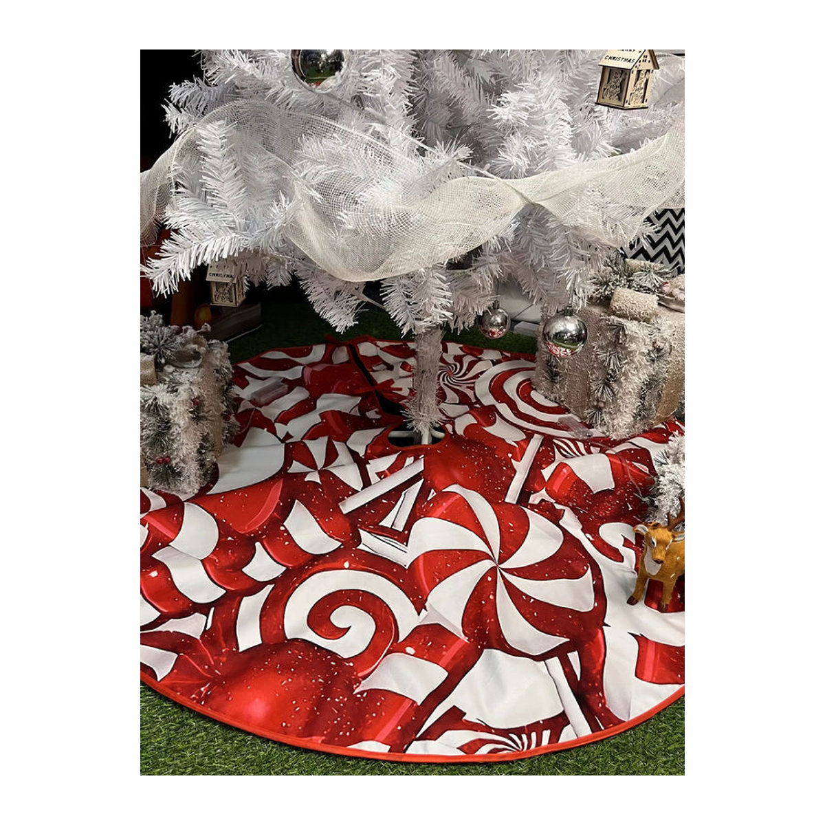 VIKAMA Weihnachtsbaum Rock mit Candy Cane Muster in Rot und Weiß - Bild 5