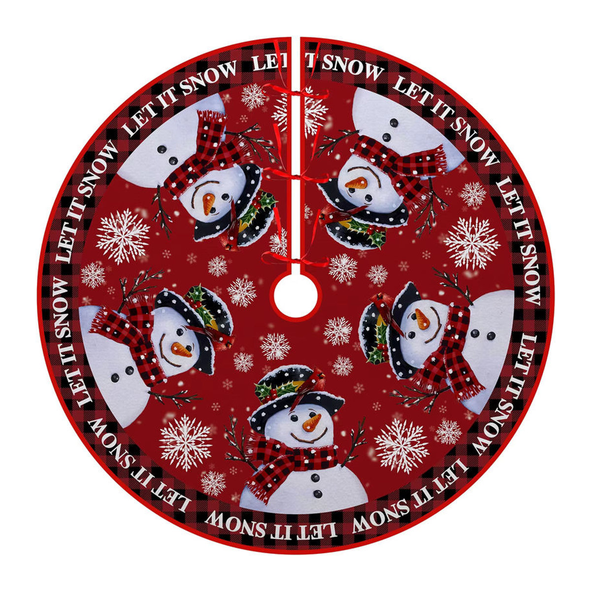 VIKAMA Weihnachtsbaum-Rock mit Schneemann-Motiv in Rot, runde Textil-Baumrock-Dekoration für innen und außen - Bild 3