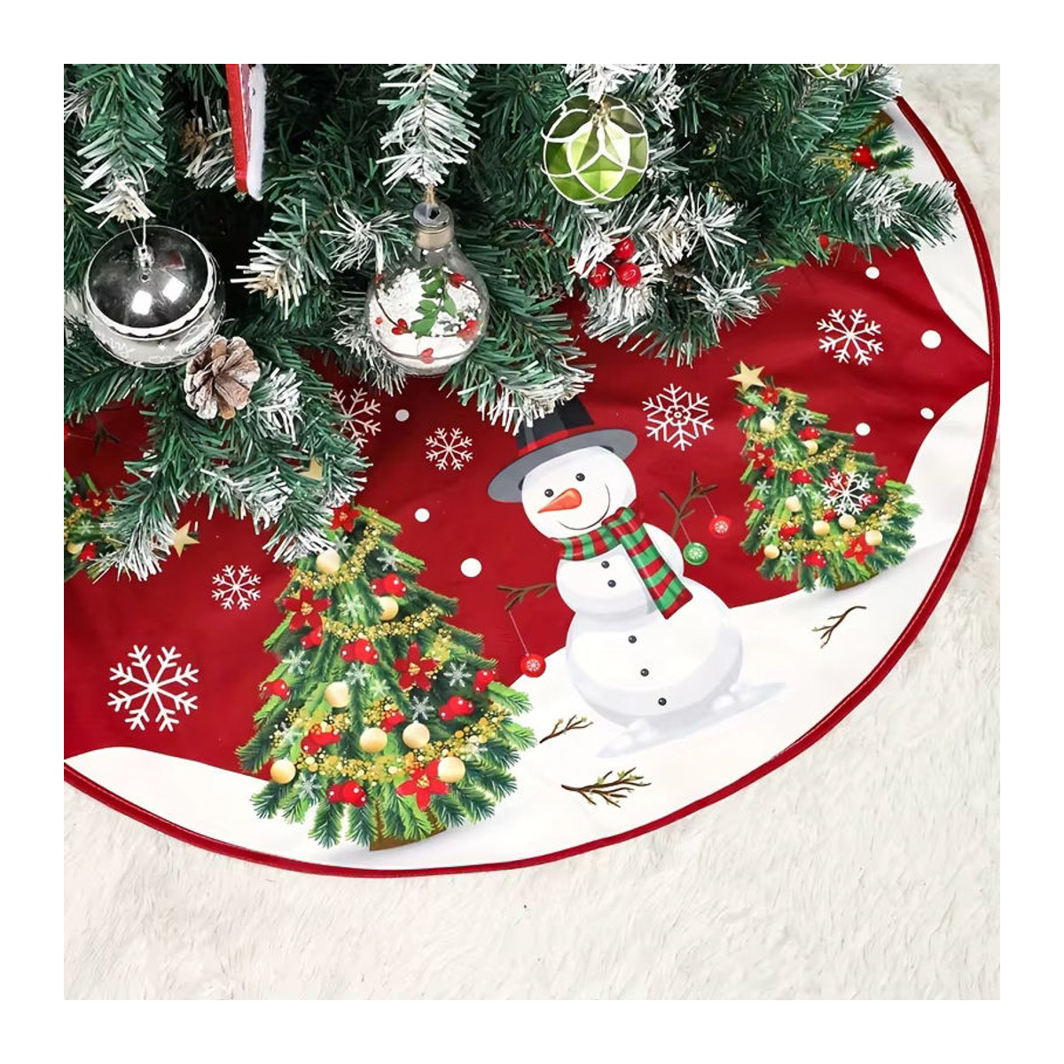 VIKAMA Weihnachtsbaum Rock mit Schneemann und Schneeflocken Motiv in Rot für Kinder - Bild 4