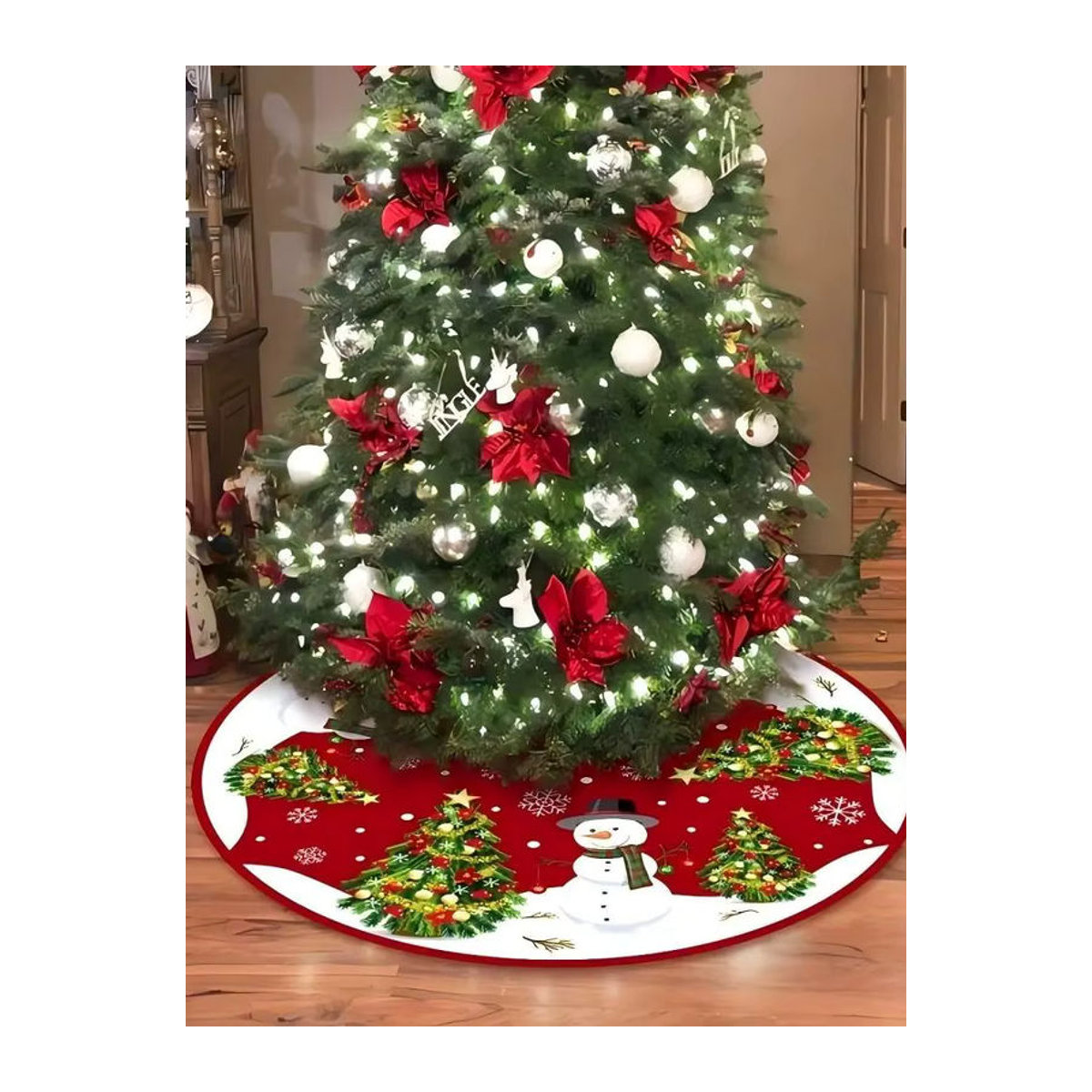 VIKAMA Weihnachtsbaum Rock mit Schneemann und Schneeflocken Motiv in Rot für Kinder - Bild 5