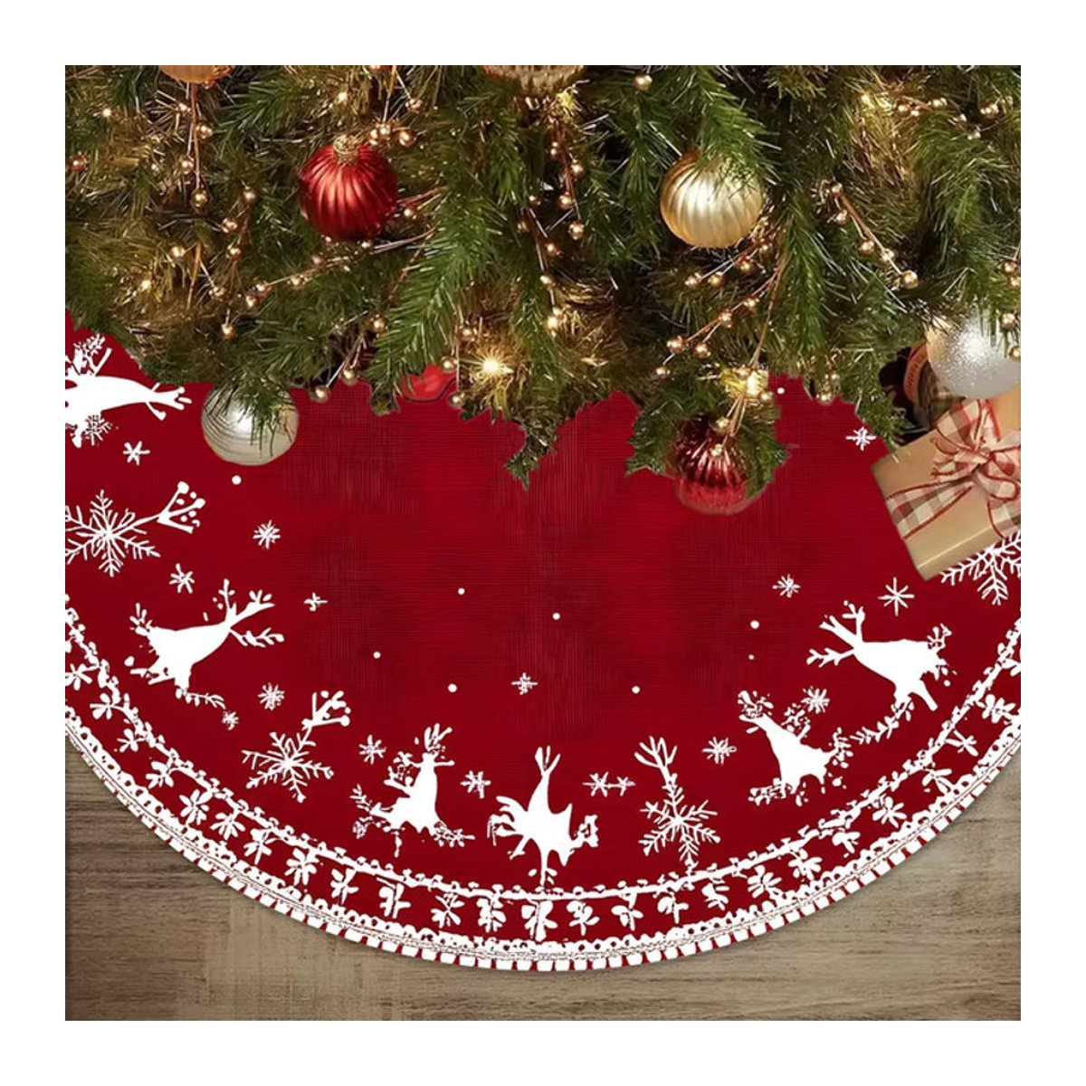 VIKAMA Weihnachtsbaum Rock Pad mit Schneeflocken-Design in Rot für deine Weihnachtsdekoration - Bild 1