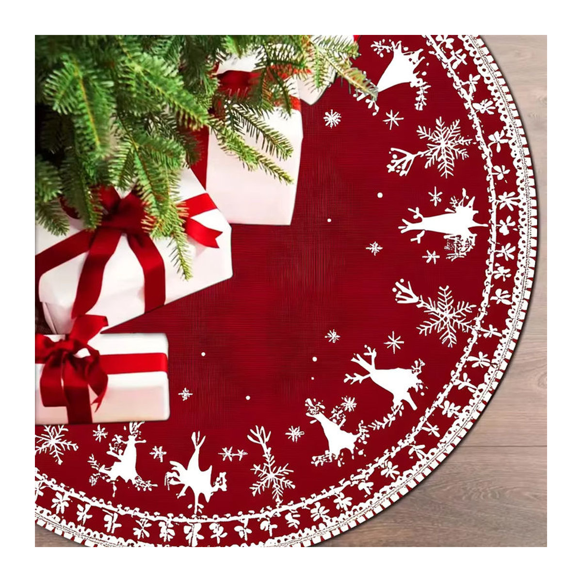 VIKAMA Weihnachtsbaum Rock Pad mit Schneeflocken-Design in Rot für deine Weihnachtsdekoration - Bild 2